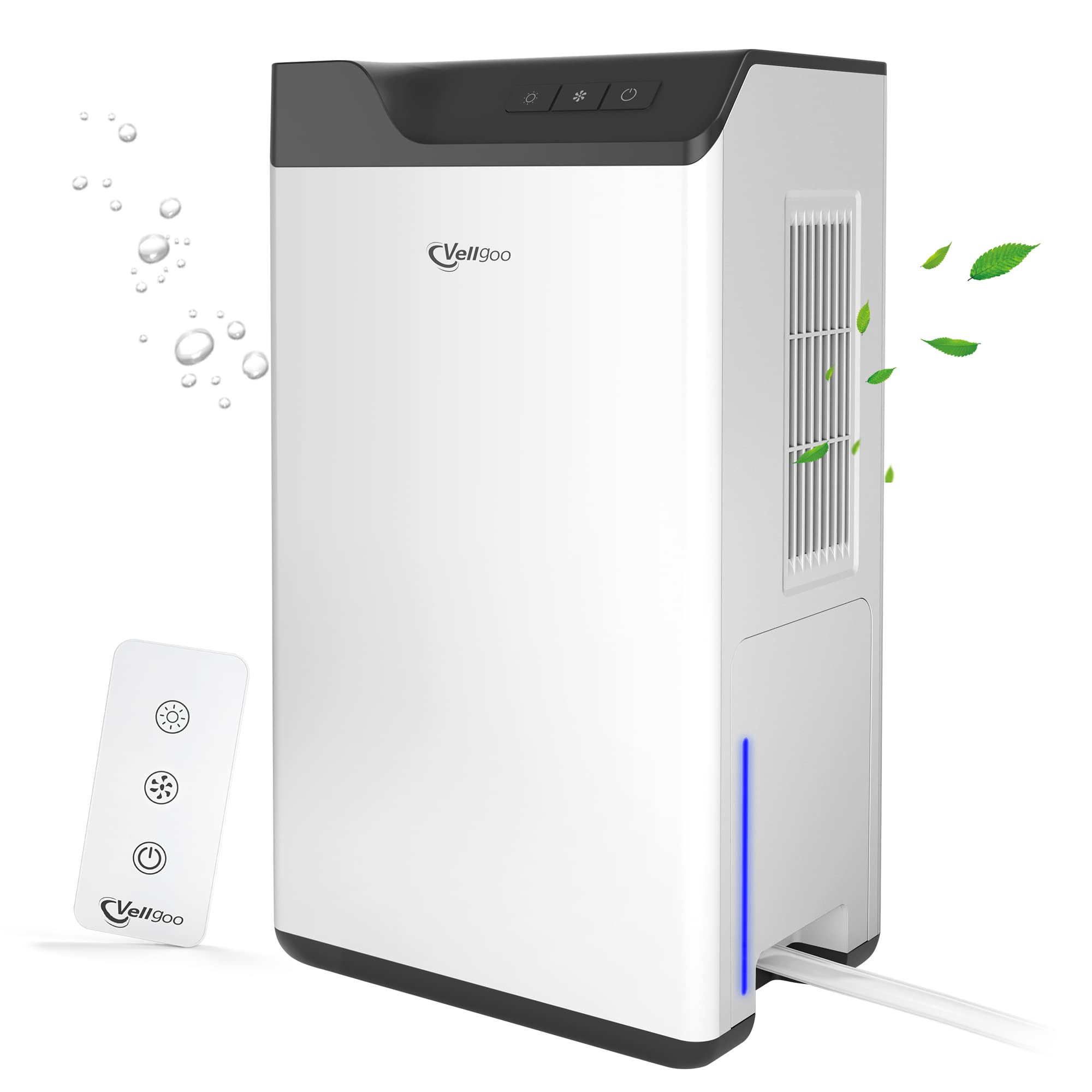 Vellgoo 580 Sq.Ft Dehumidifier with Drain Hose & Remote Control - Portable Moisture Absorber for Home, Bedroom, Bathroom, Closet, RV, Office & Kitchen - Ideal for Humidity Control in Small Spaces & Damp Areas