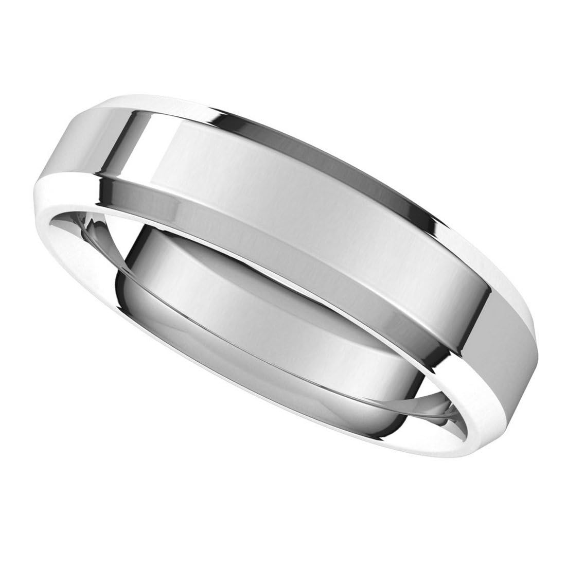14K White Gold Beveled Edge 5mm Comfort Fit Wedding Band Ring for Women & Men - Elegant Unisex Jewelry for Anniversaries, Engagements & Everyday Wear