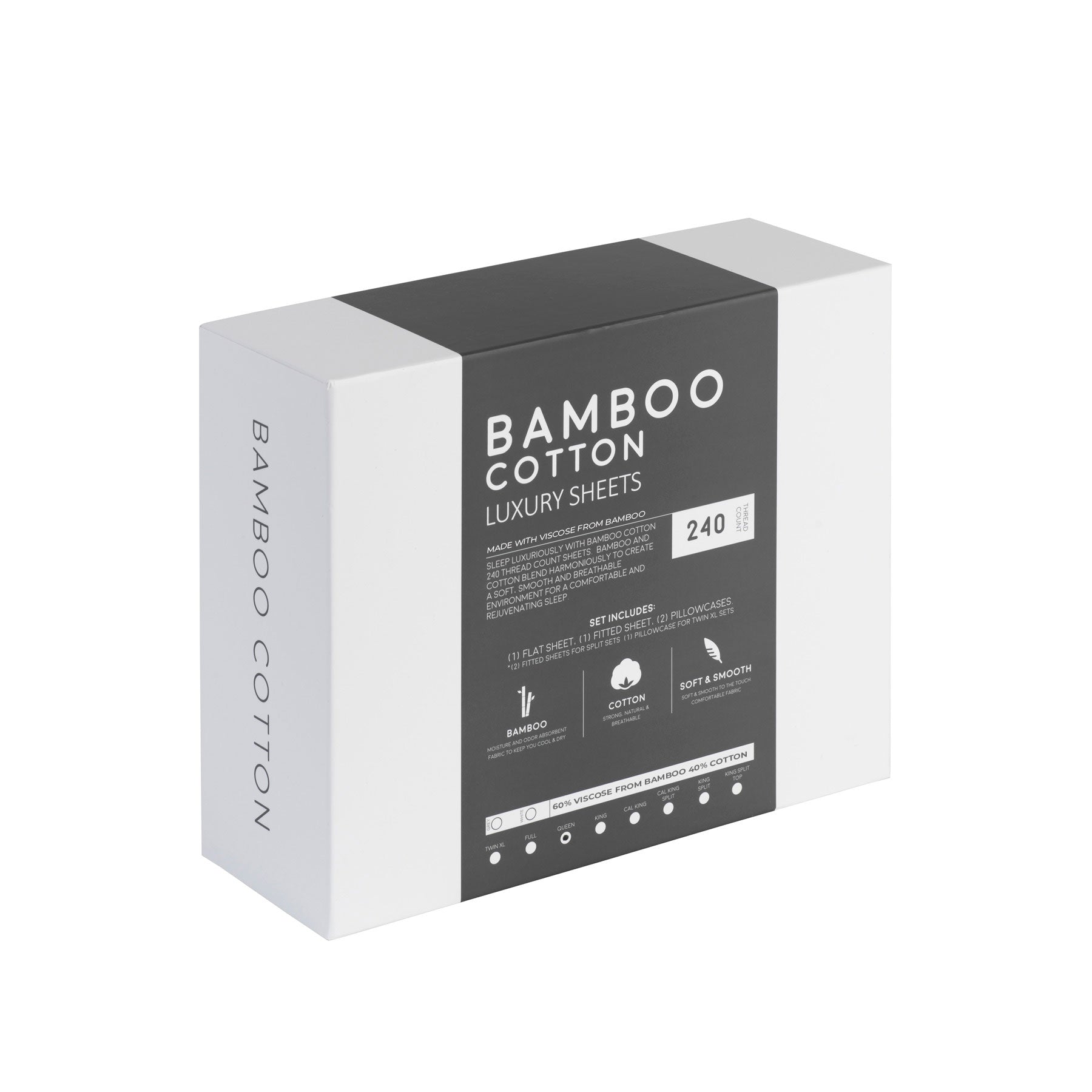 Luxury Bamboo Cotton Bed Sheets - Soft & Breathable Viscose from Bamboo - Grey - Perfect for All-Season Comfort in Bedroom & Guest Room