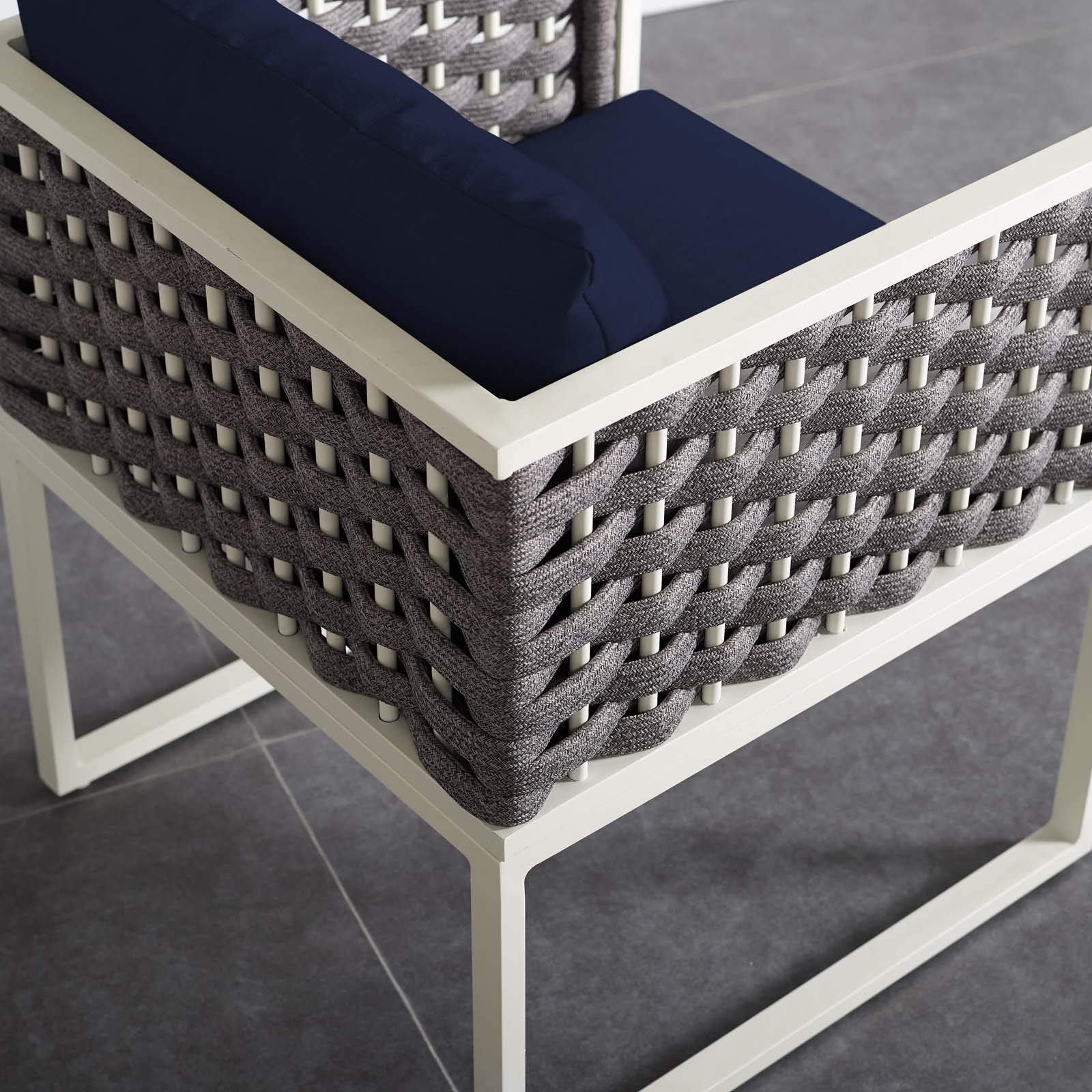 Modway Stance Outdoor Patio Dining Chair - White & Navy Woven Rope Armchair for Backyard, Poolside & Garden Relaxation