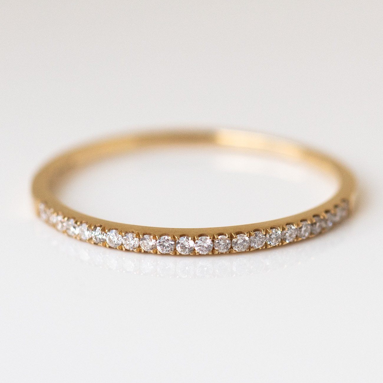 Solid Gold Simple Pave Diamond Band Ring - 14K/18K Yellow/White/Rose Gold Wedding, Anniversary, Promise, Stackable Ring for Women - Perfect for Everyday Wear & Special Occasions