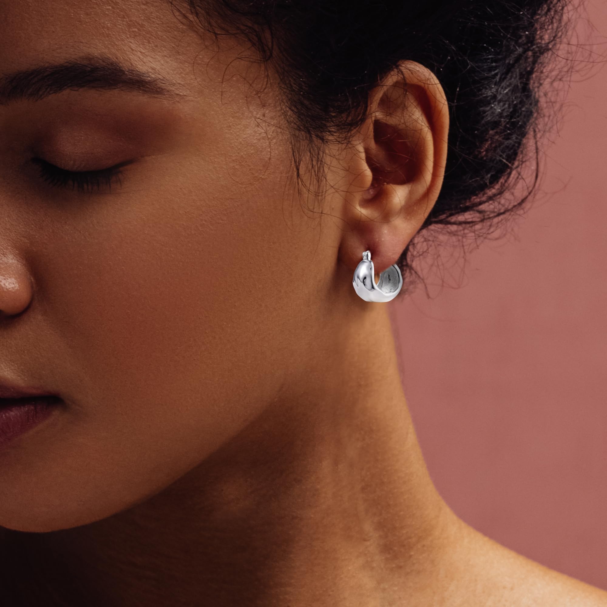 925 Sterling Silver Hammered Chunky Hoop Earrings for Women | Hypoallergenic Thick Hoop Earrings | Wide Hoop Earrings for Everyday Wear & Special Occasions