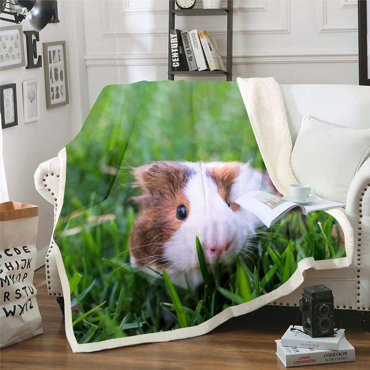 Cute Guinea Pig Plush Fleece Blanket - 3D Cavy Pattern Sherpa Throw for Sofa, Bed & Couch - Soft Microfiber Fuzzy Blanket 30