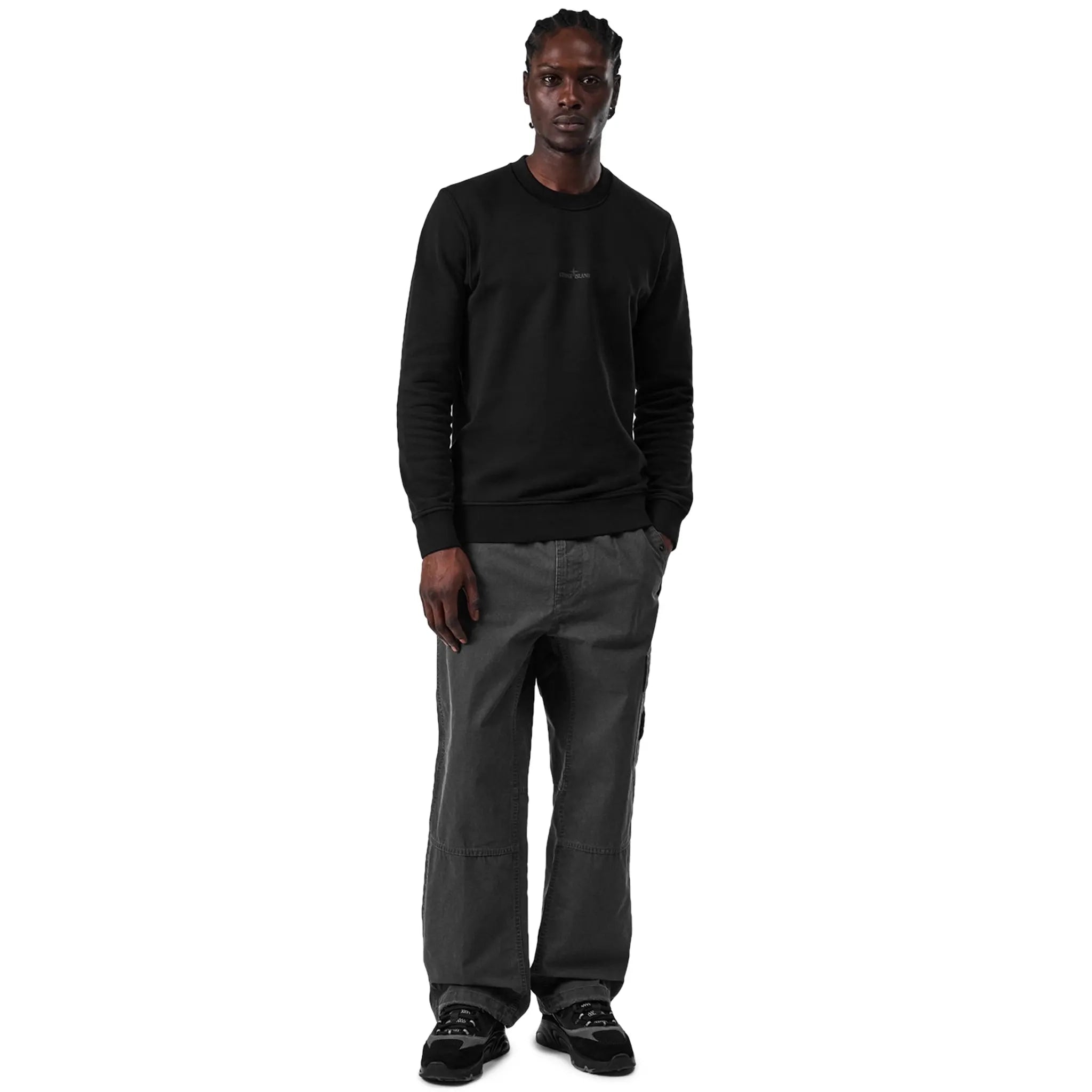 Stone Island Men's Dial Logo Black Sweatshirt | Casual Pullover Hoodie for Streetwear & Urban Fashion | Perfect for Everyday Wear & Outdoor Activities