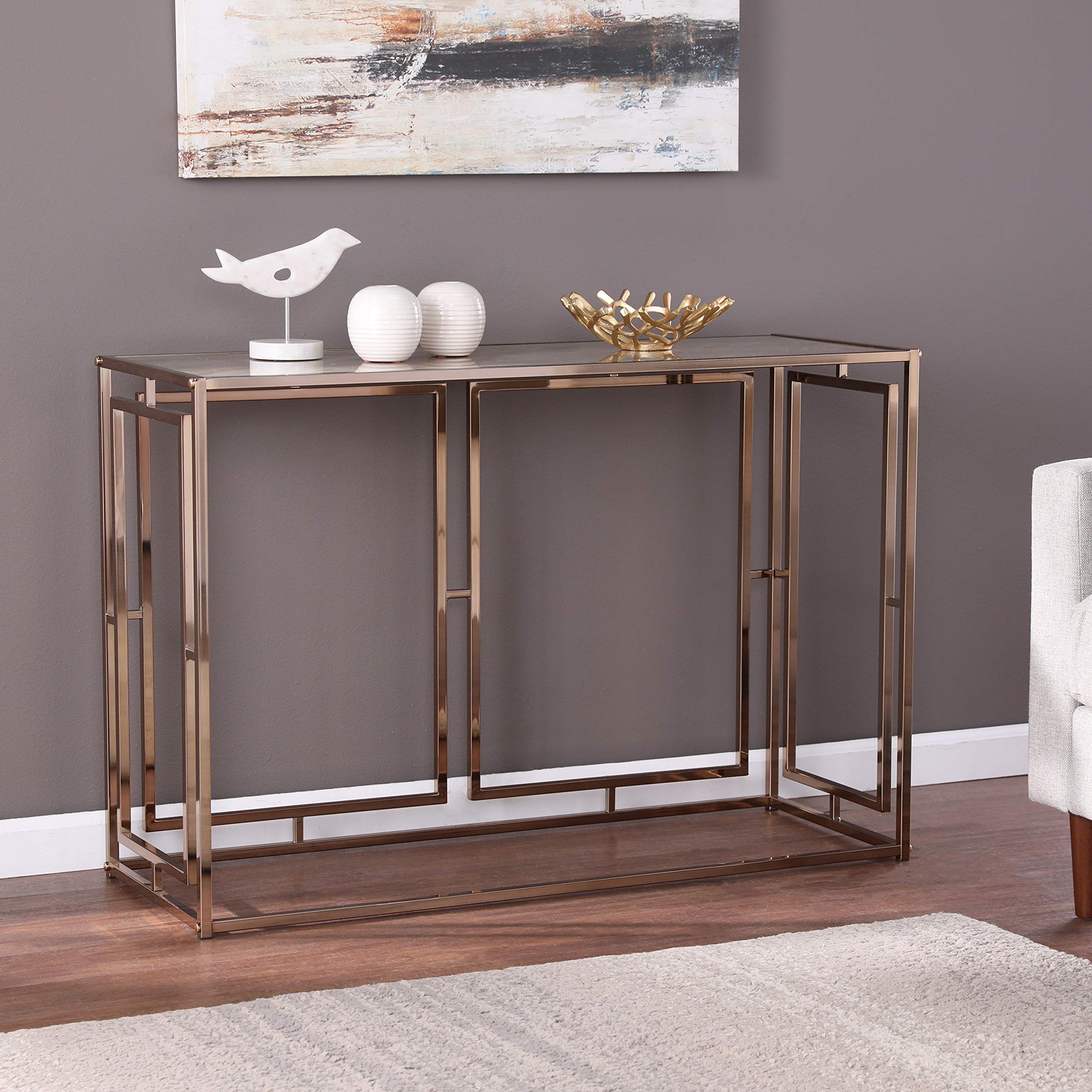 SEI Furniture Simondley Console Table - Champagne Gold Finish, Entryway Sofa Table, Hallway Accent Table for Living Room, Bedroom, or Foyer Decor
