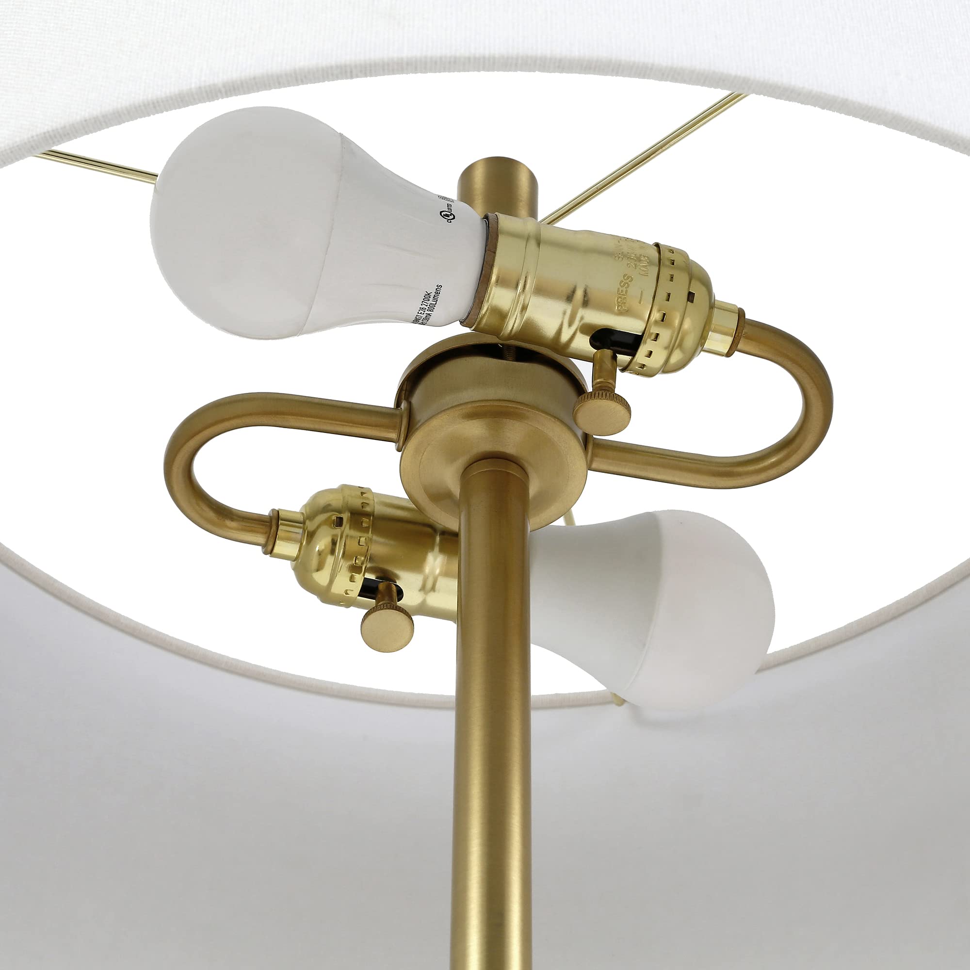 Henn&Hart 2-Light Modern Floor Lamp with Fabric Shade - Matte Black/Brass/White Finish - 61