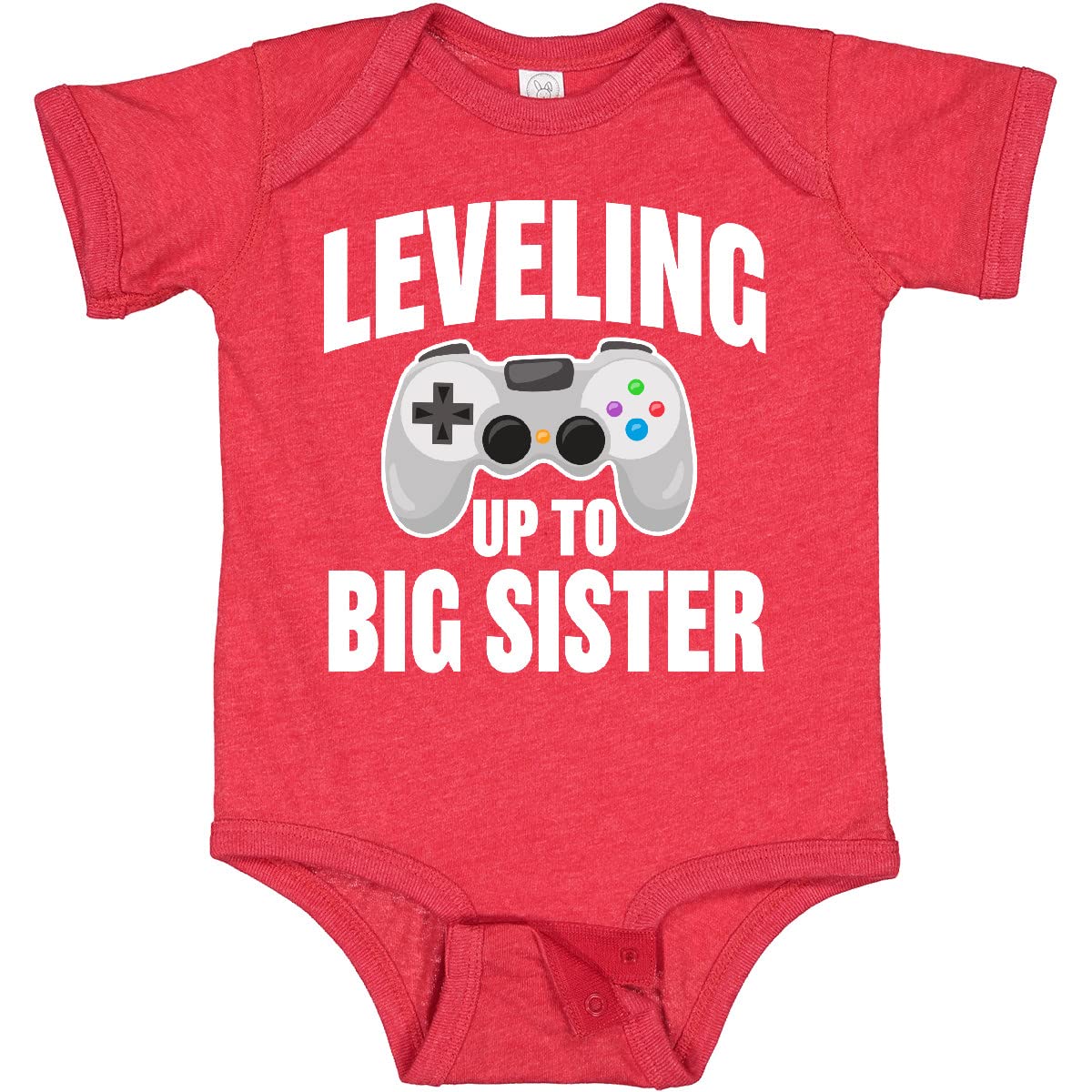 Inktastic Leveling Up To Big Sister Baby Bodysuit - Cute Sibling Announcement Outfit for Newborns & Toddlers - Perfect for Gender Reveal, Baby Shower Gifts & First Photos