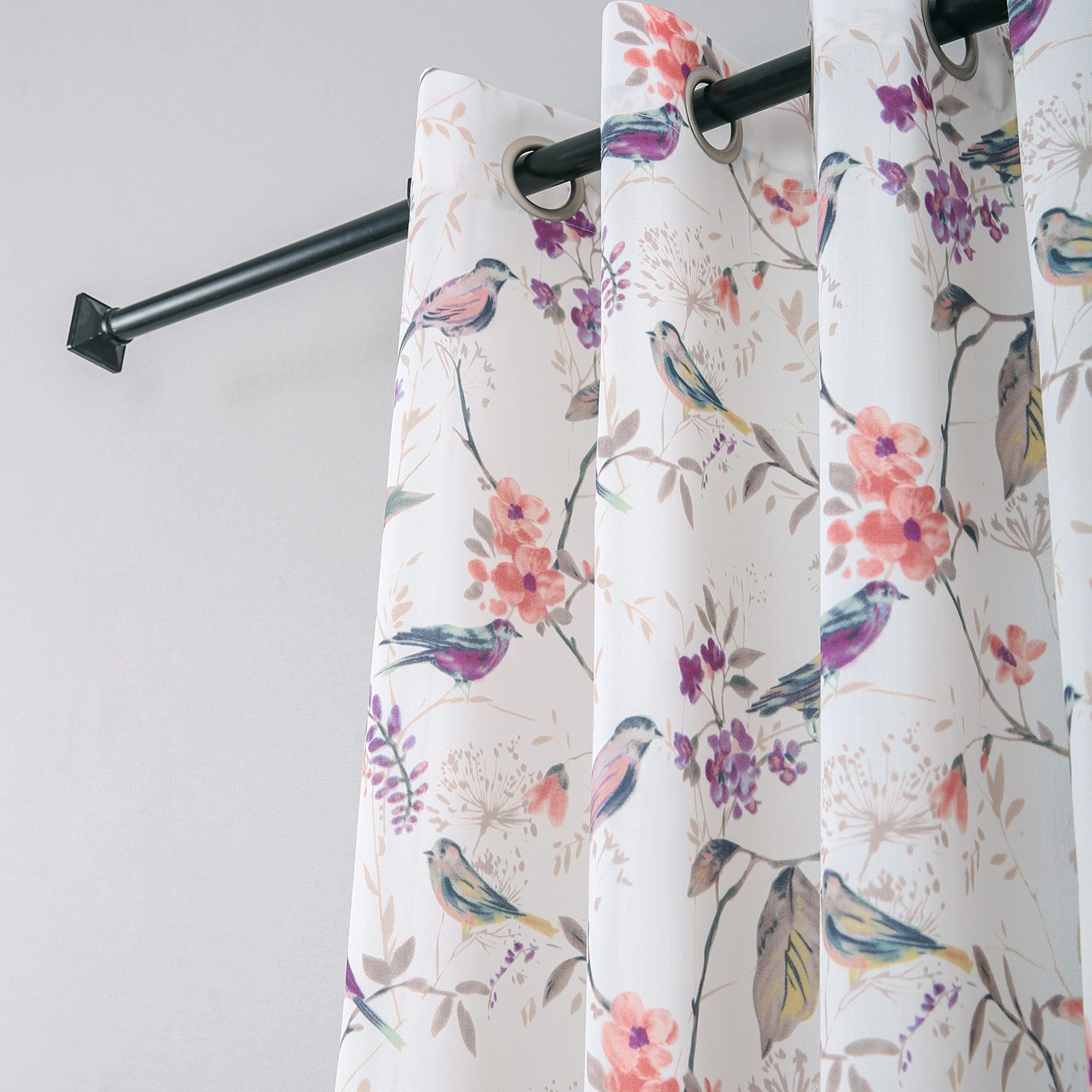 Leeva Office Curtains - Romantic Birds & Plant Print Grommet Top Window Drapes, 2 Panels (52x96 Inches, Purple) - Perfect for Office, Studio & Home Decor