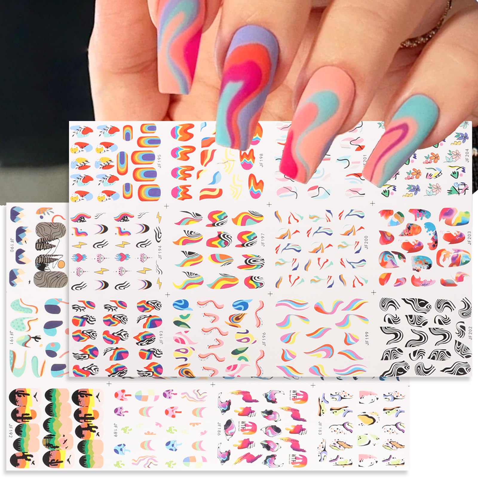24 Sheets Summer Nail Art Stickers - Ocean Ripple & Marbled Design Water Transfer Nail Decals for DIY Nail Decor | Perfect for Beach Vacations, Pool Parties & Summer Manicures