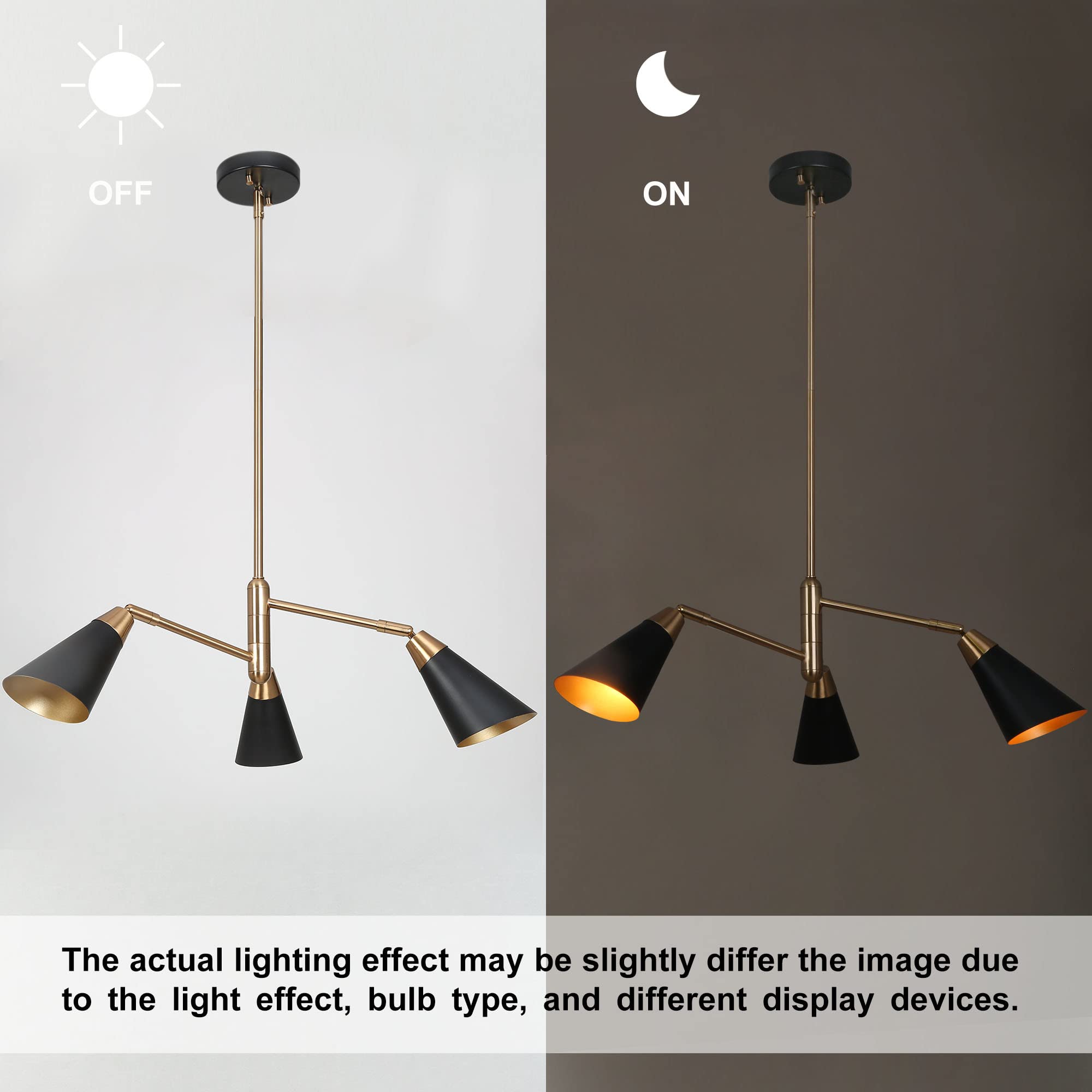Modern Black & Gold 3-Light Chandelier with Copper Brass Finish - Elegant Hanging Metal Light Fixture for Dining Room, Living Room, Bedroom, Kitchen & Foyer | Perfect for Home Decor, Wedding Venues & Restaurant Lighting
