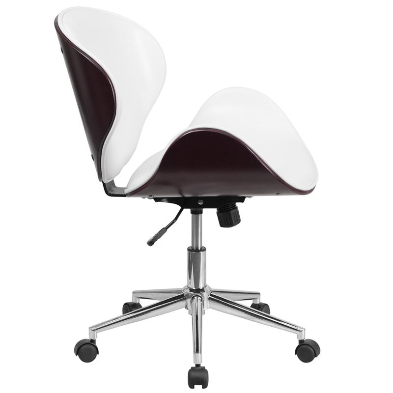 Premium Black LeatherSoft FLASH Tana Mid Back Walnut Wood Conference Office Chair - Ergonomic Executive Desk Chair for Home & Business Workspaces