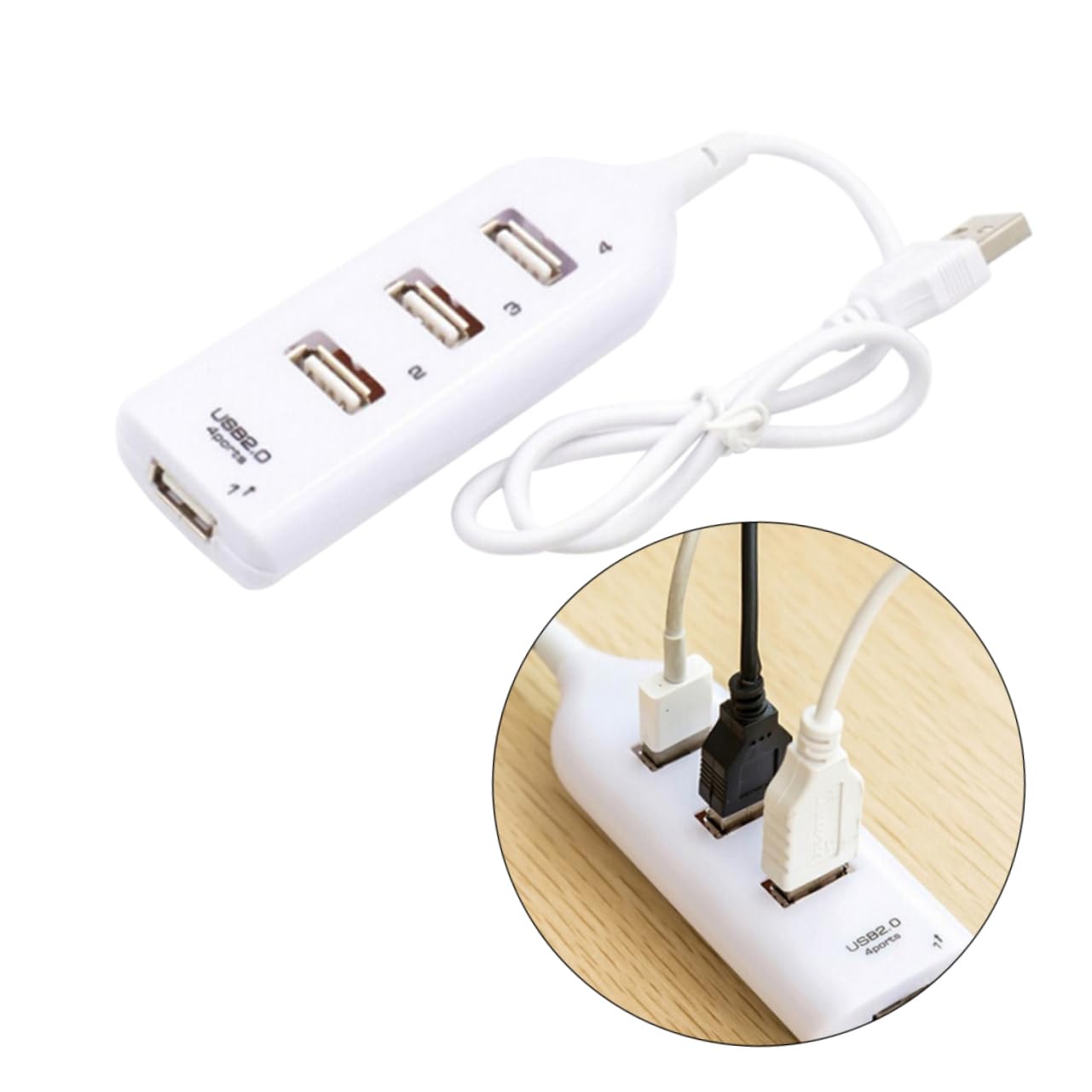 Homoyoyo 4-Port USB 2.0 Hub Splitter - High-Speed Data Transfer Hub for PC, Laptop, Tablet - White Desktop Accessories for Home Office & Gaming Setup