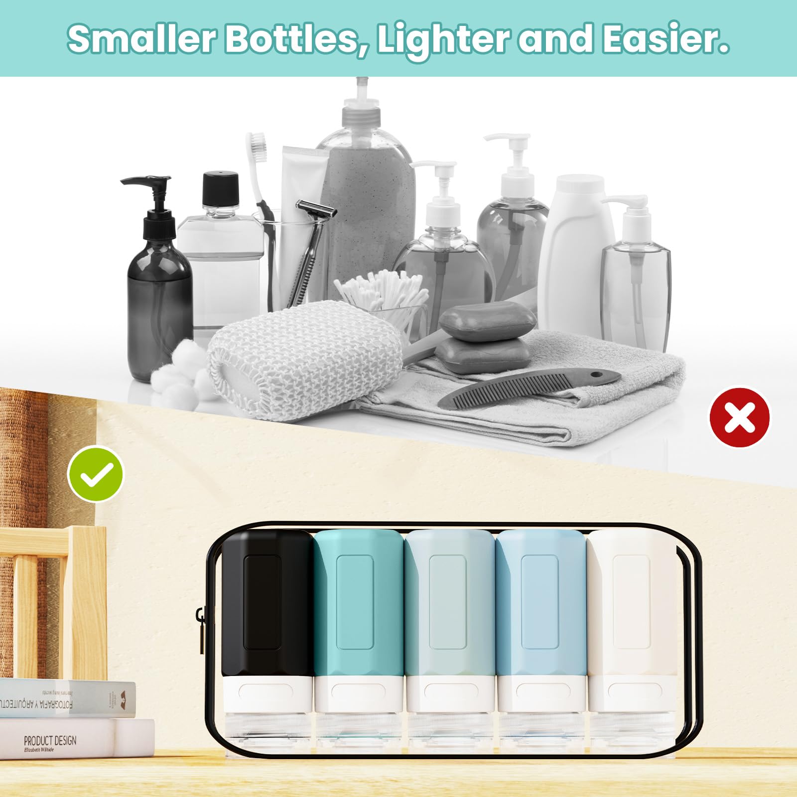 TSA Approved 2oz Leak Proof Silicone Travel Bottles for Shampoo, Conditioner & Lotion - Refillable Squeezable Toiletry Containers for Air Travel, Gym & Vacation Essentials