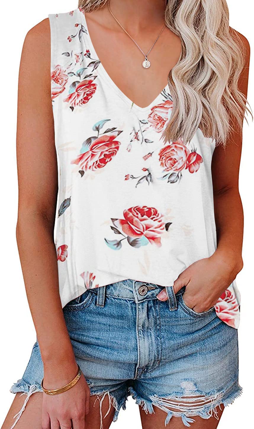 Women's V-Neck Casual Tank Tops - Loose Fit Sleeveless Summer Blouses - Breathable Comfort for Beach, Travel & Everyday Wear