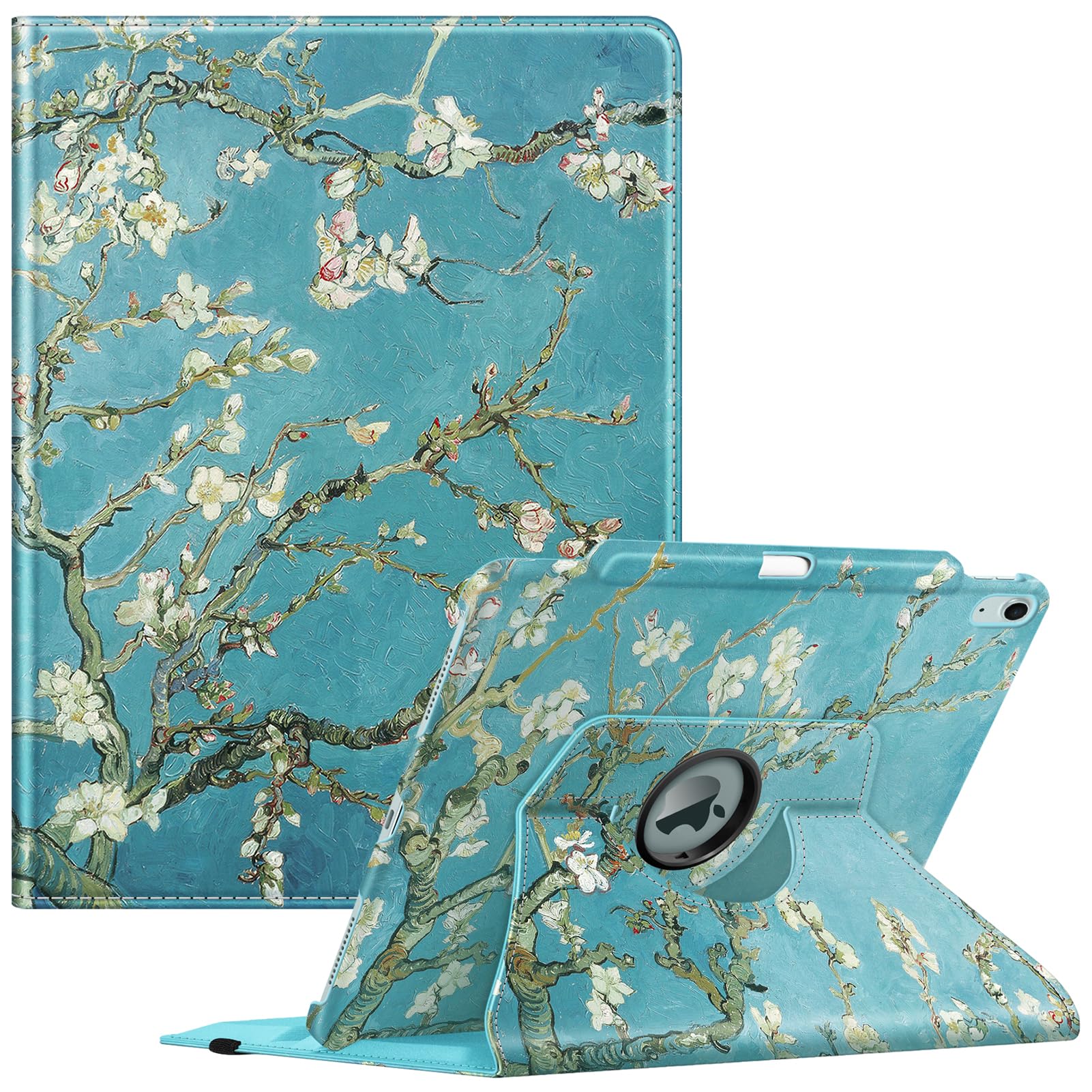Fintie 360° Rotating Protective Case for iPad Air 13-inch (2025 M3 & 2024 M2) - Swivel Stand Cover with Apple Pencil Holder, Auto Wake/Sleep Feature - Blossom Design | Perfect for Work, Study & Entertainment