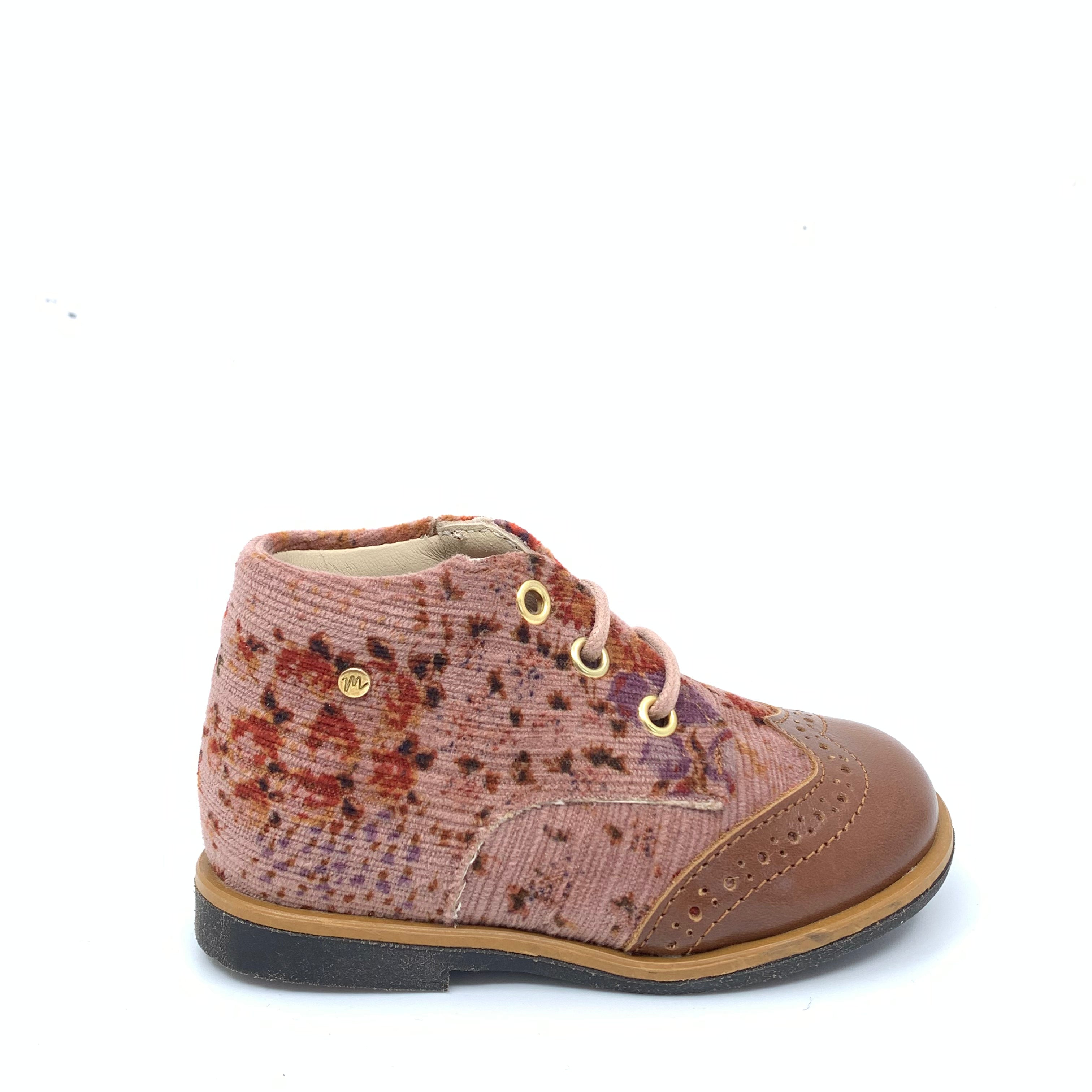 Manuela Pink Floral Wingtip Baby Booties - Soft Leather First Walkers for Newborns & Infants - Perfect for Photo Shoots, Christenings & Special Occasions
