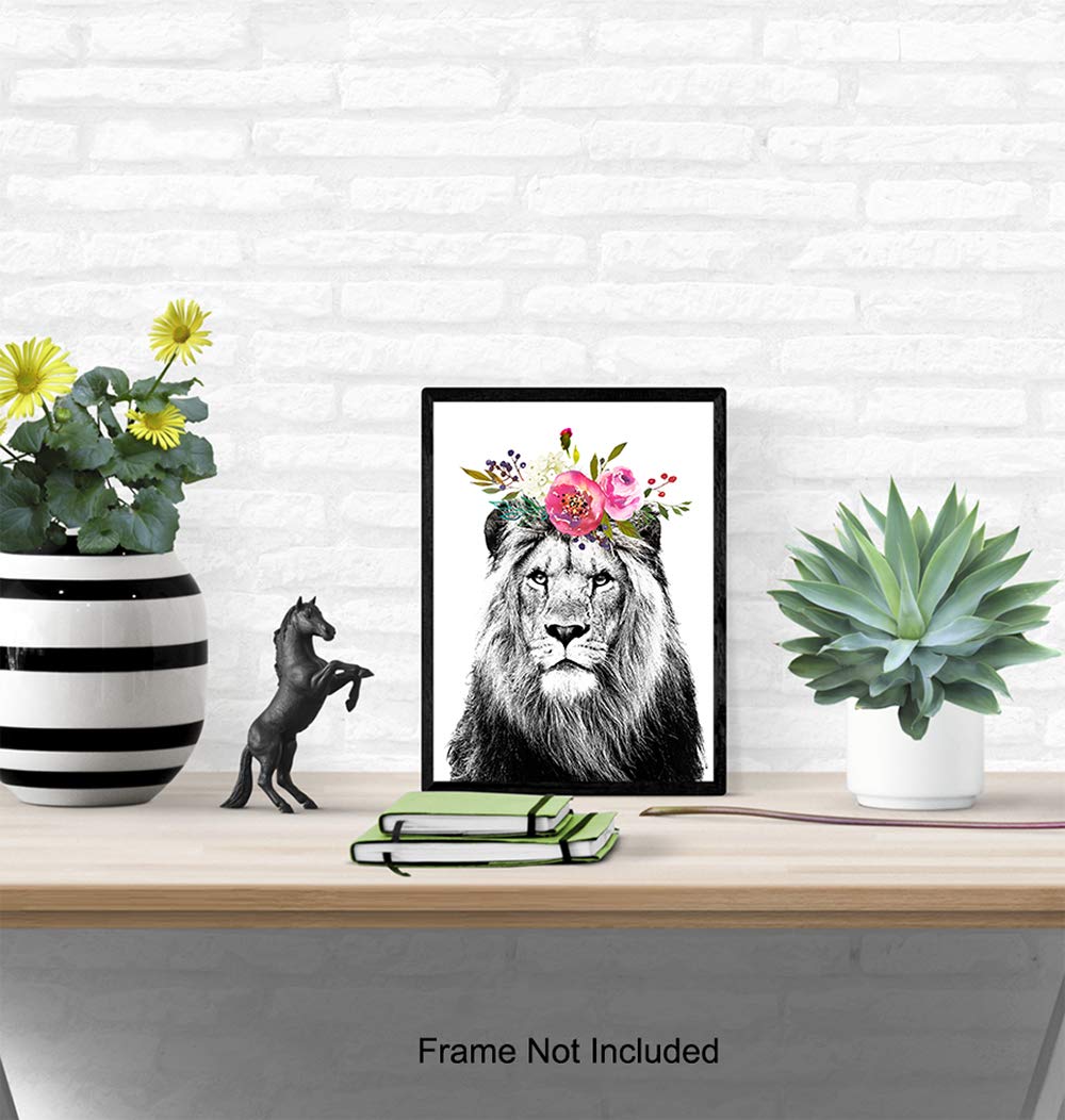Lion Wall Art Poster - Jungle Animal Decor for Bedroom, Nursery & Living Room - Perfect Gift for Women & Kids
