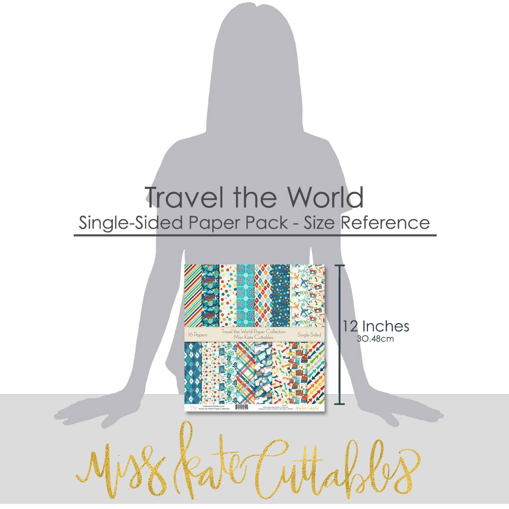 Miss Kate Cuttables World Travel Scrapbook Paper Pack - 16 Sheets 12x12 Single-Sided Pattern Paper for Scrapbooking, Card Making & DIY Crafts - Perfect for Travel Journals, Memory Books & Photo Albums