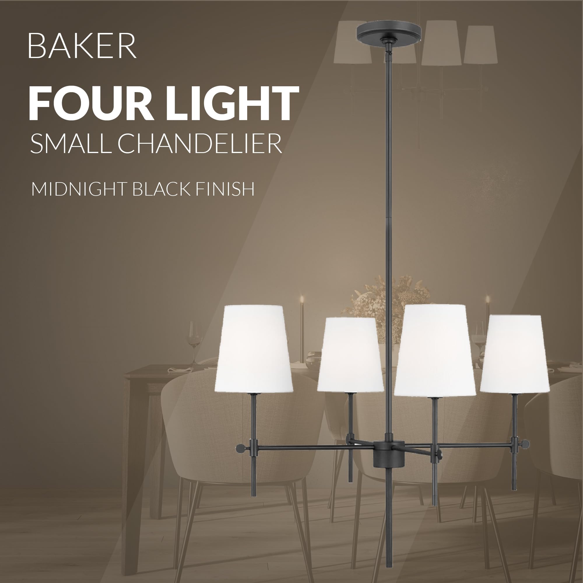 Generation Lighting 4-Light Baker Chandelier in Midnight Black 3187204-112 | Modern Ceiling Light Fixture for Dining Room, Living Room & Bedroom Decor | Compatible with LED & Standard Bulbs | Perfect for Farmhouse, Industrial & Contemporary Home Lighting