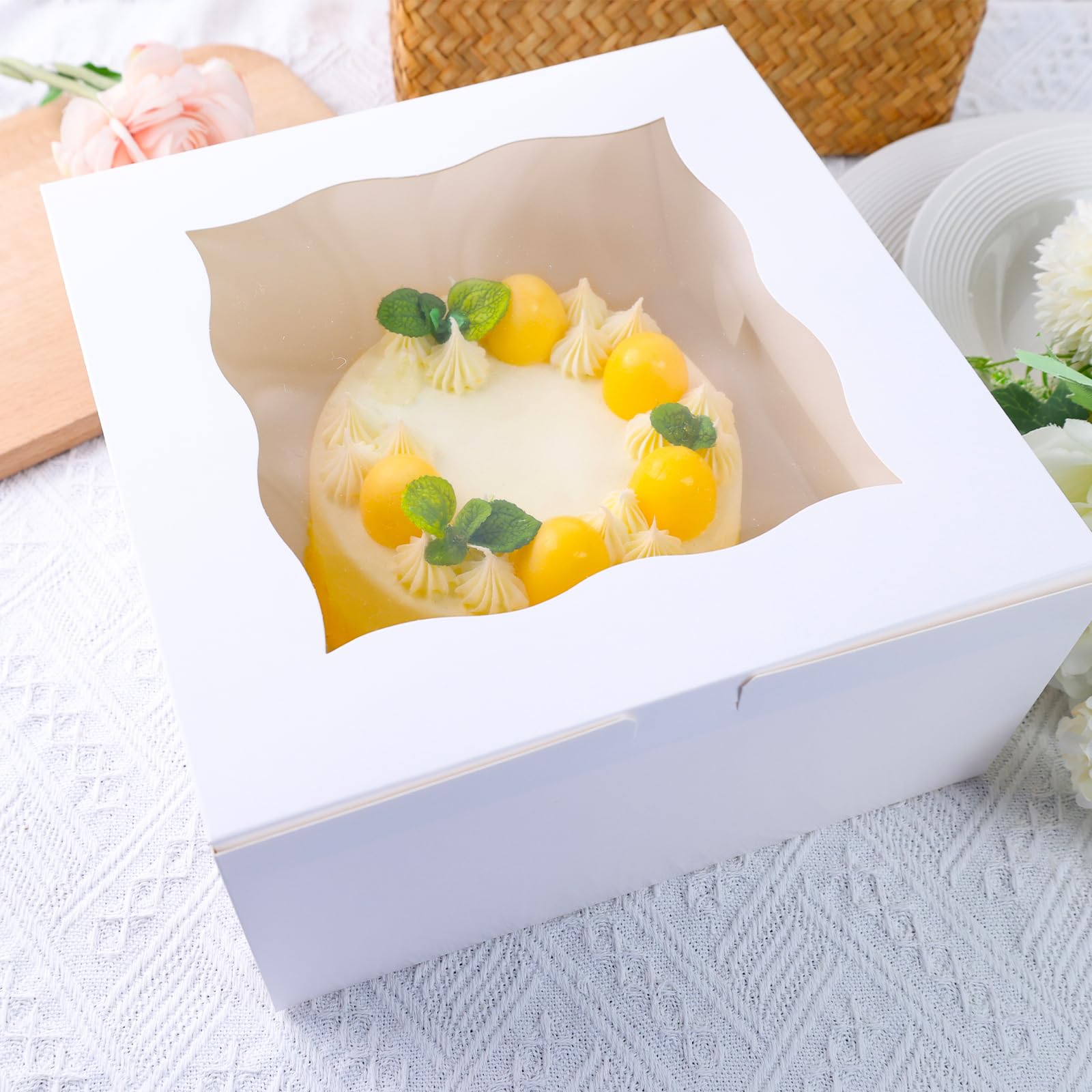 VGOODALL 5-Pack 10x10x5 Inch White Bakery Cake Boxes with Clear Window - Disposable Cardboard Pastry Boxes for Cakes, Cookies, Pies & Cupcakes | Perfect for Birthday Parties, Wedding Desserts & Bakery Display