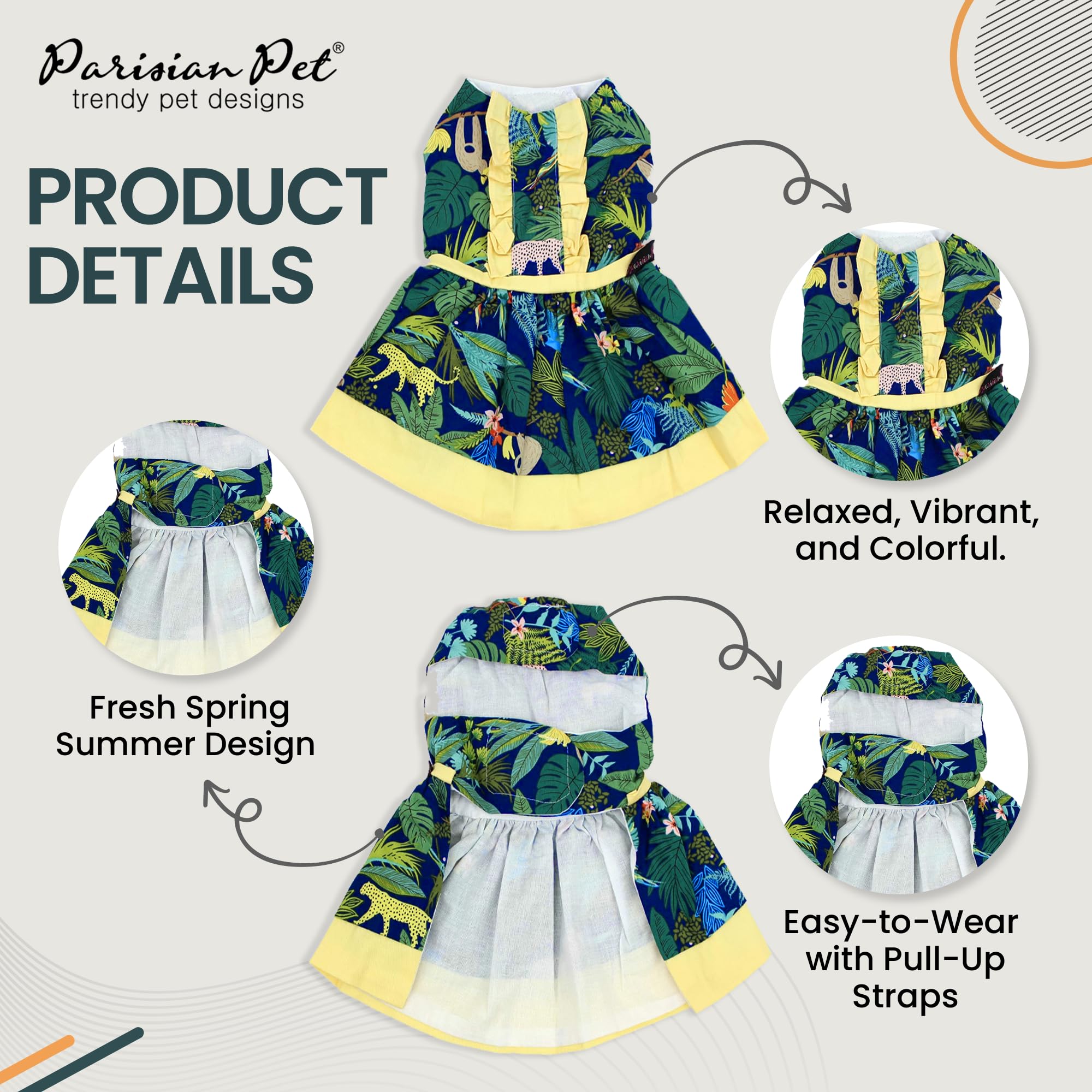 Magic Strap Closure Parisian Pet Amazonia Leafy Summer Dog Dress for Large Female Dogs - Perfect for Outdoor Adventures, Beach Trips & Summer Parties