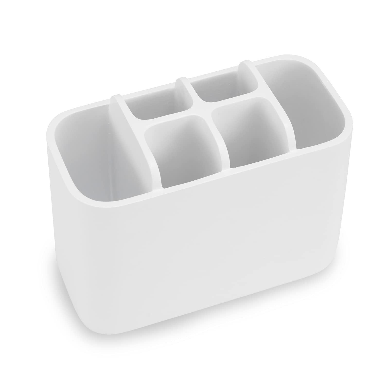 White Resin Toothbrush Holder & Organizer for Bathroom - Perfect for Toothbrushes, Makeup Brushes, and Cosmetics Storage | Compact & Stylish Bathroom Countertop Organizer