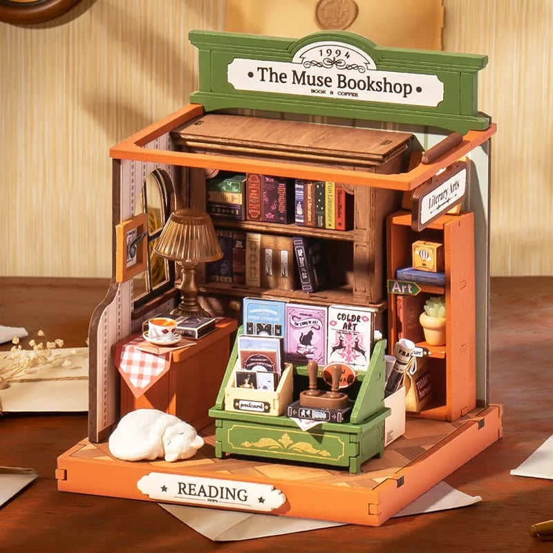 Rolife The Muse Bookshop DIY Miniature House Kit - Creative Craft Model Building Set for Adults, Perfect Gift for Book Lovers & Home Decor (Use for Relaxation, Stress Relief & Display)