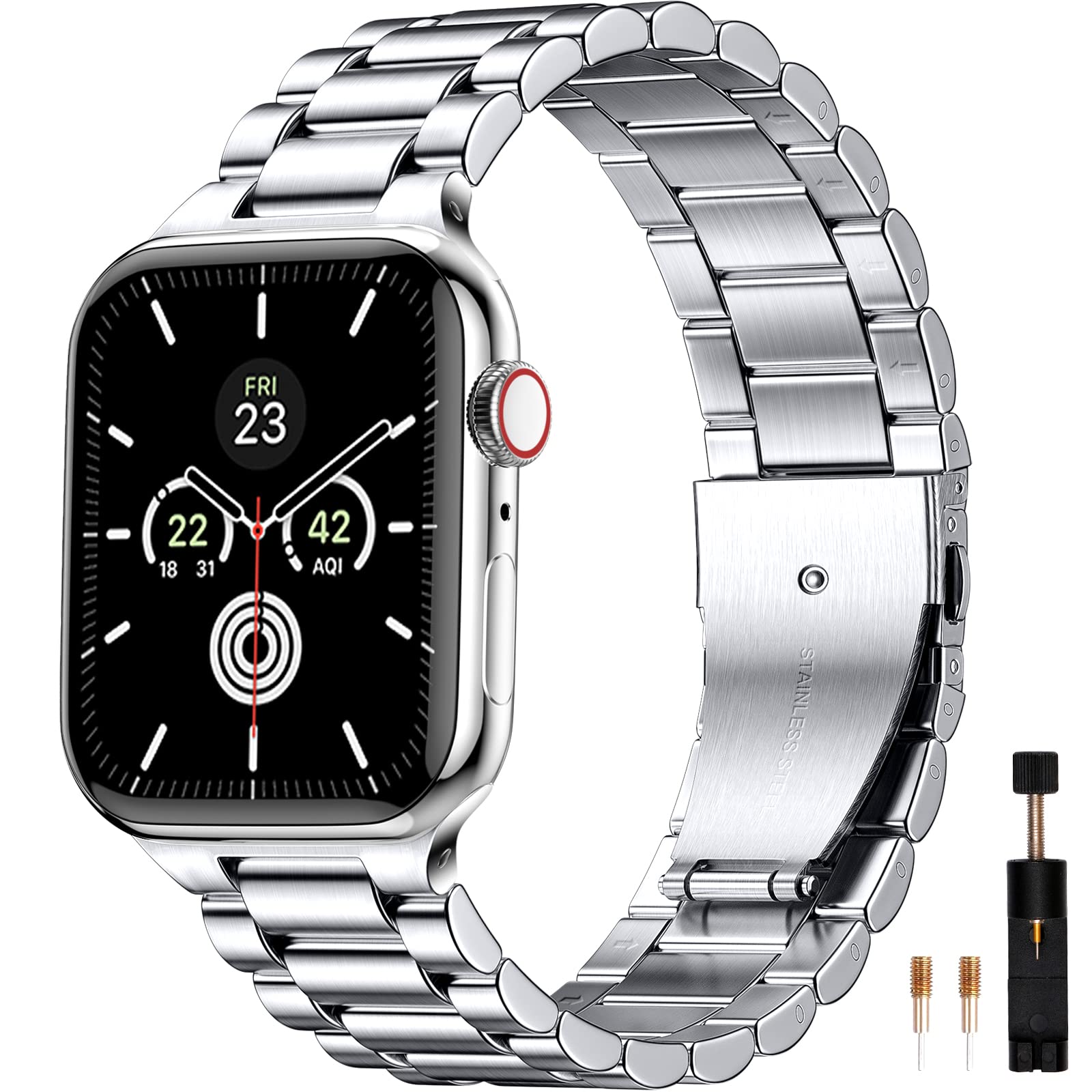 Premium Stainless Steel Apple Watch Band Compatible with Series 9/8/7/6/5/4/3/2/1 & SE & Ultra 2 - 38mm 40mm 41mm 42mm 44mm 45mm 49mm - Durable Metal Replacement Strap for Men & Women - Perfect for Workouts, Office & Everyday Wear