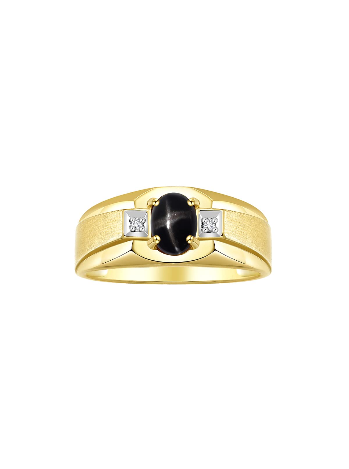 Rylos Men's Classic 7X5MM Oval Gemstone & Diamond Ring - Yellow Gold Plated Silver Birthstone Rings for Men (Sizes 8-13) | Perfect for Weddings, Anniversaries & Special Occasions