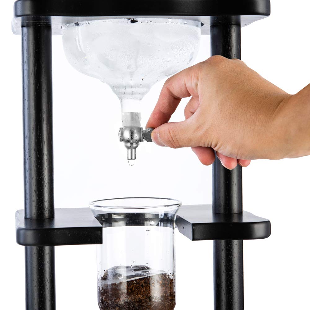 Premium Yama Cold Brew Coffee Maker with Slow Drip Technology - 32oz Large Capacity (6-8 Cups) - Black Wooden Straight Frame Tower for Iced Coffee - Perfect for Home, Office & Cafe Use