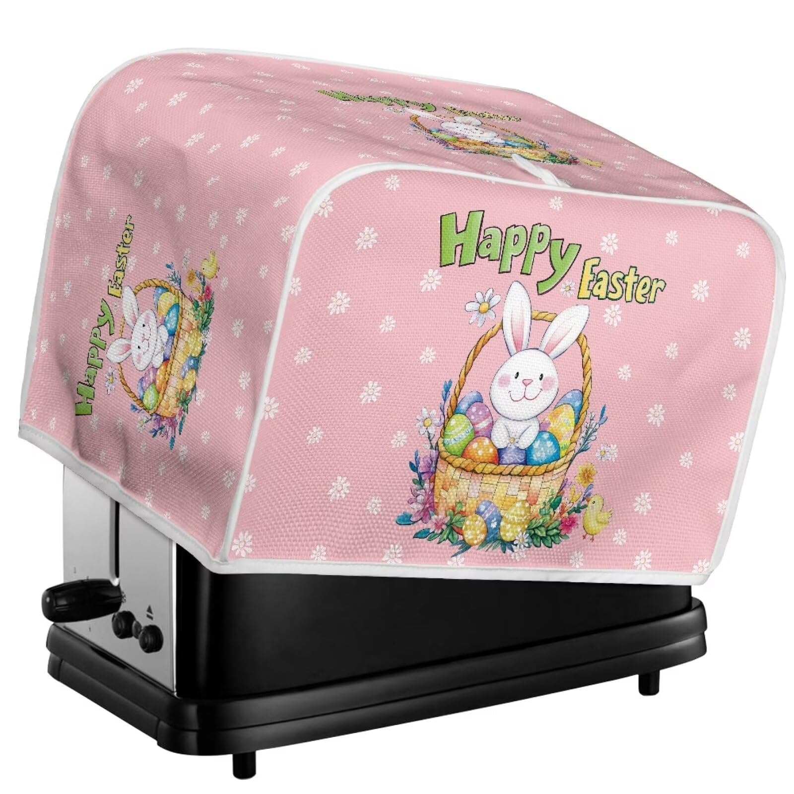 Xoenoiee 2 Slice Toaster Cover with Rabbit Daisy Easter Egg Print - Microwave & Toaster Oven Protector - Cute Kitchen Accessories for Easter Decor & Bread Maker Protection