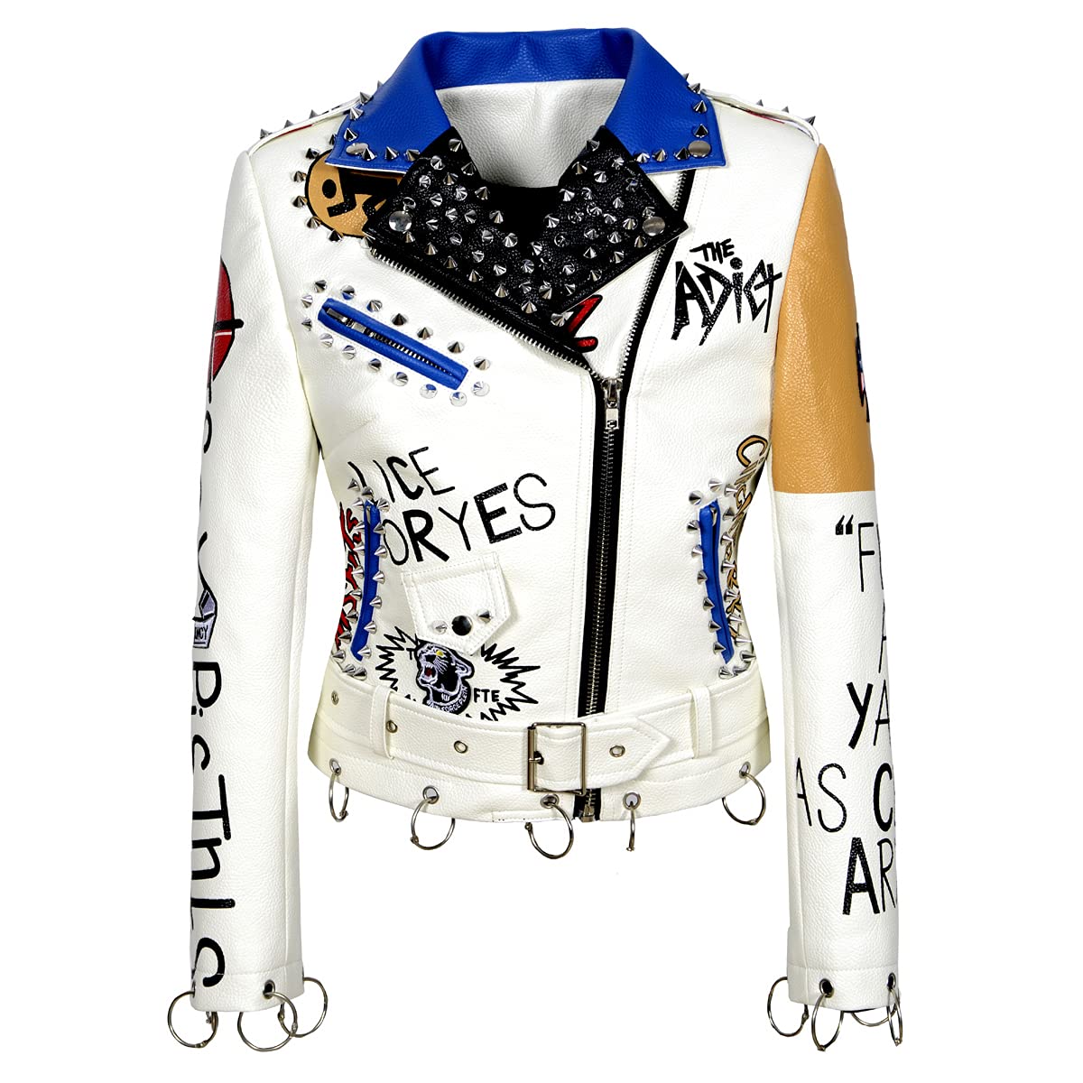 Women's Punk Style Asymmetric Zipper Motorcycle Jacket - Classic Print, Casual & Sexy Biker Jacket for Women - Perfect for Motorcycle Riding, Night Out, and Street Fashion