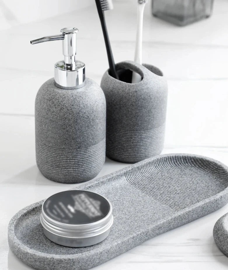 Premium Naya Stone Bathroom Accessory Set - Modern Soap Dispenser, Toothbrush Holder & Tumbler | Water-Resistant & Stylish for Bathroom, Spa & Luxury Home Decor