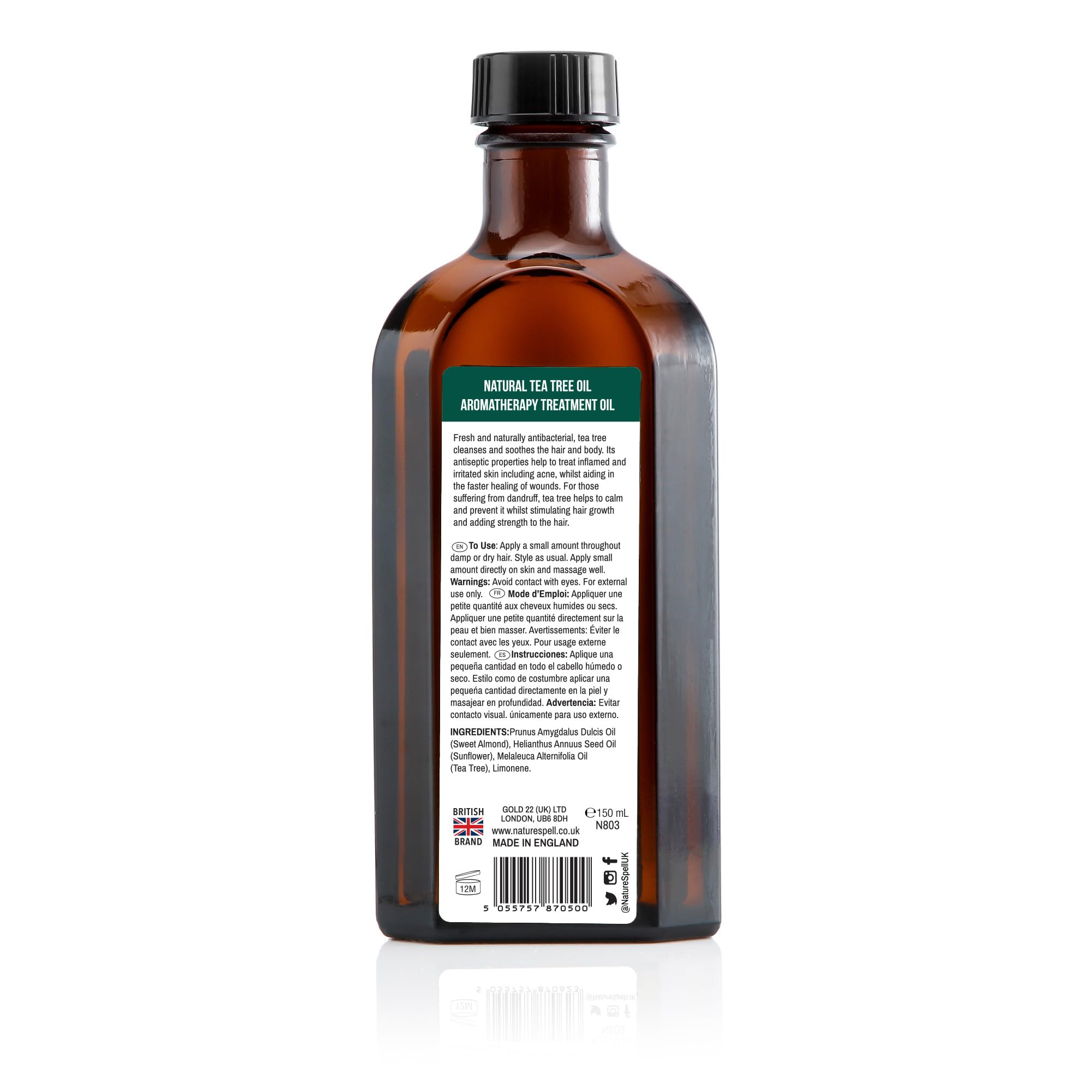 Nature Spell Tea Tree Oil 150ml for Hair & Skin Care – Soothes Itchy Scalp, Reduces Skin Irritation & Redness – Deeply Nourishing Treatment for Inflamed Skin – Made in UK | Perfect for Scalp Massage, Acne Treatment & DIY Beauty Recipes