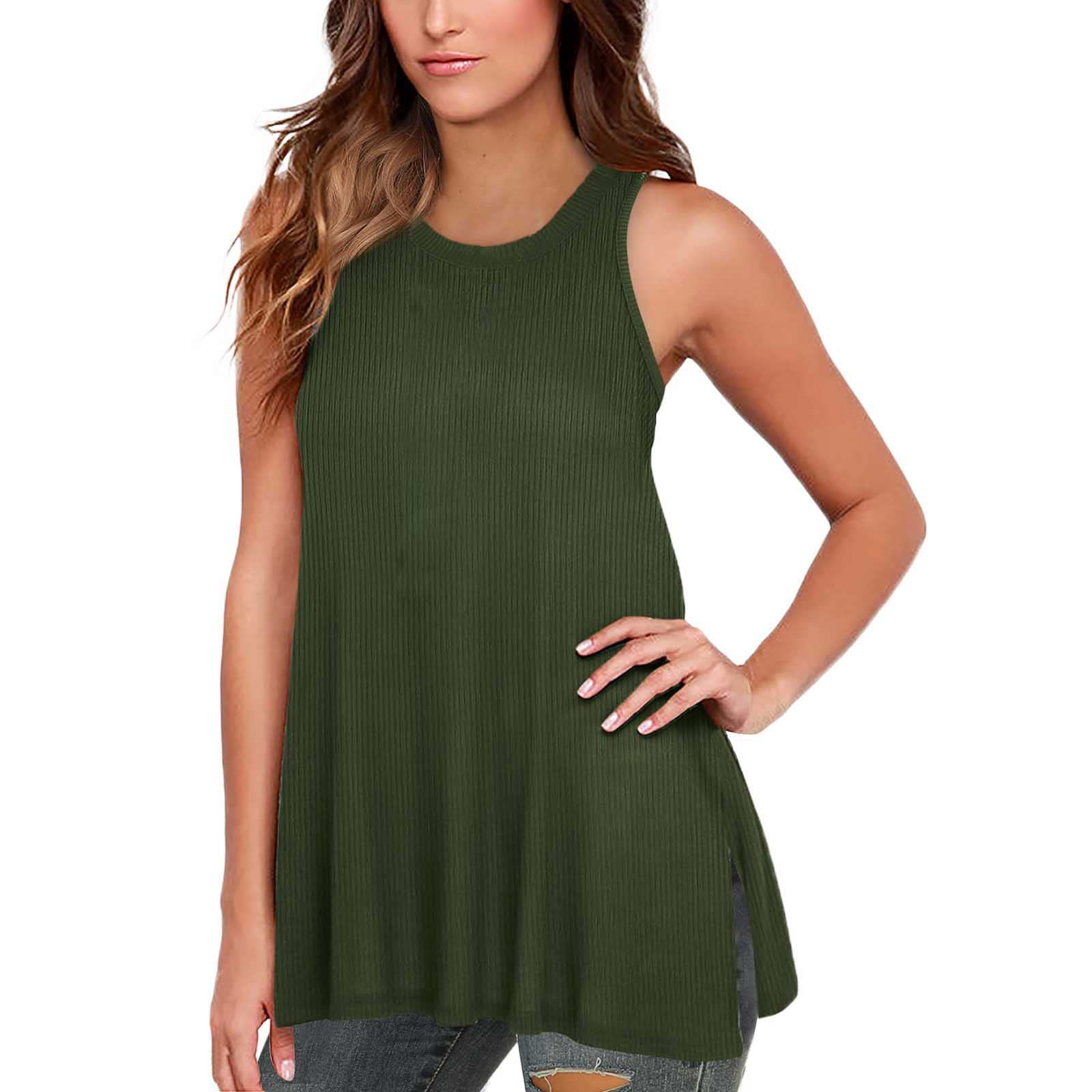Women's Sleeveless Split Neck Tunic Tank Top - Summer Casual Basic T-Shirt for Women | Perfect for Beach, Yoga, and Everyday Wear
