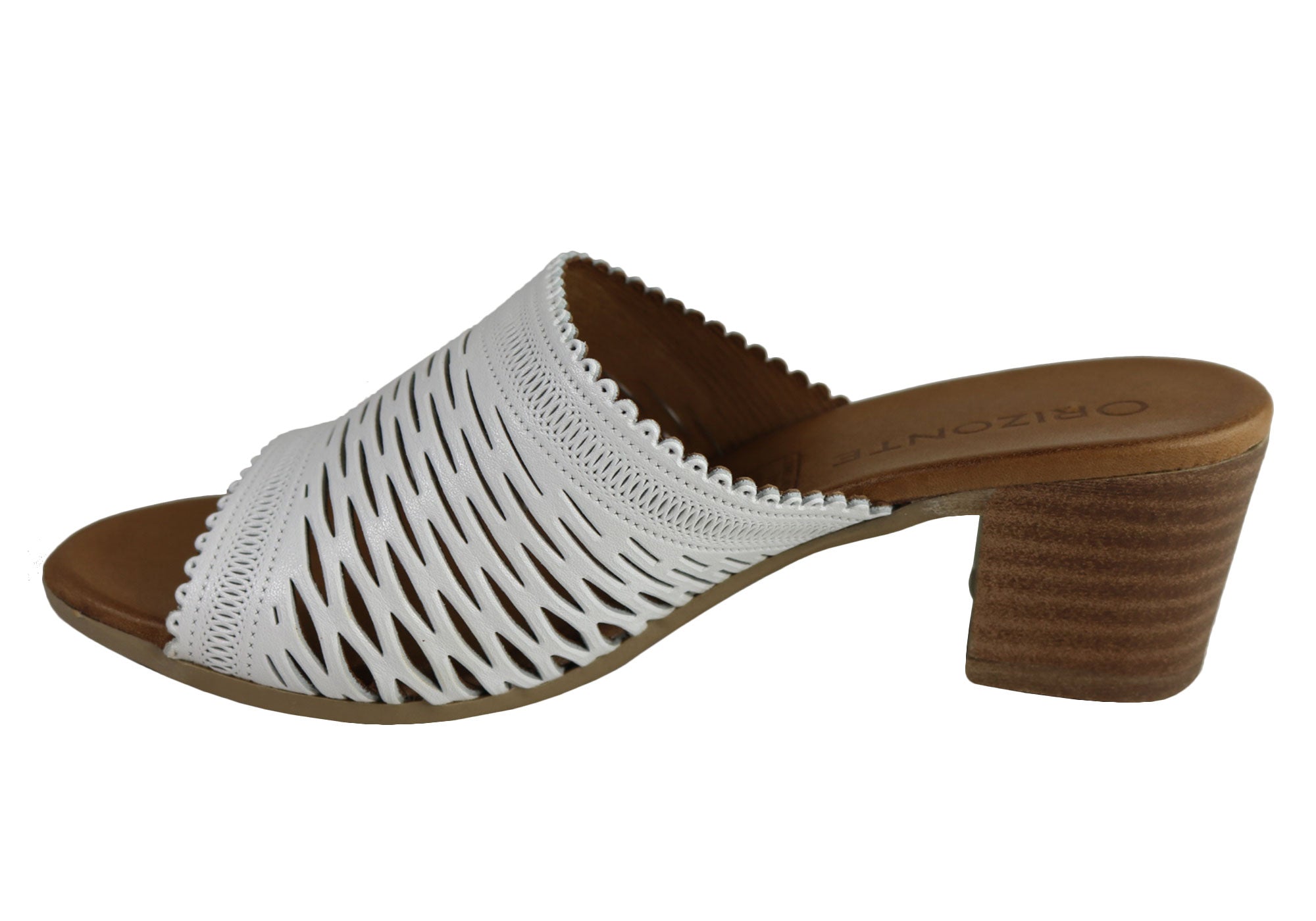 Orizonte Jilly Women's European Leather Mid Heel Comfort Slides Sandals - Stylish & Comfortable Summer Shoes for Walking, Travel & Casual Outings