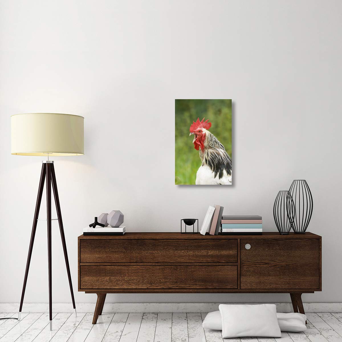 Light Sussex Cockerel Canvas Art - 20x30 Inches - Close-Up of Head & Neck - England Chicken Portrait - Perfect for Farmhouse & Country Home Decor