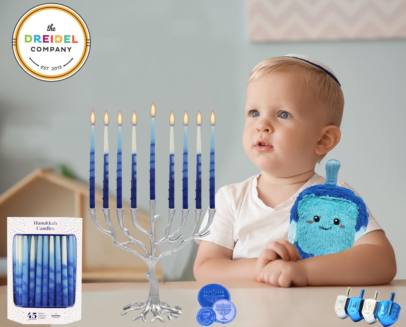 Dripless Deluxe Tapered Hanukkah Candles - Pastel Blue & White Menorah Candles for 8 Nights (2-Pack) | Premium Chanukah Candle Set for Home Decor & Jewish Holiday Celebrations