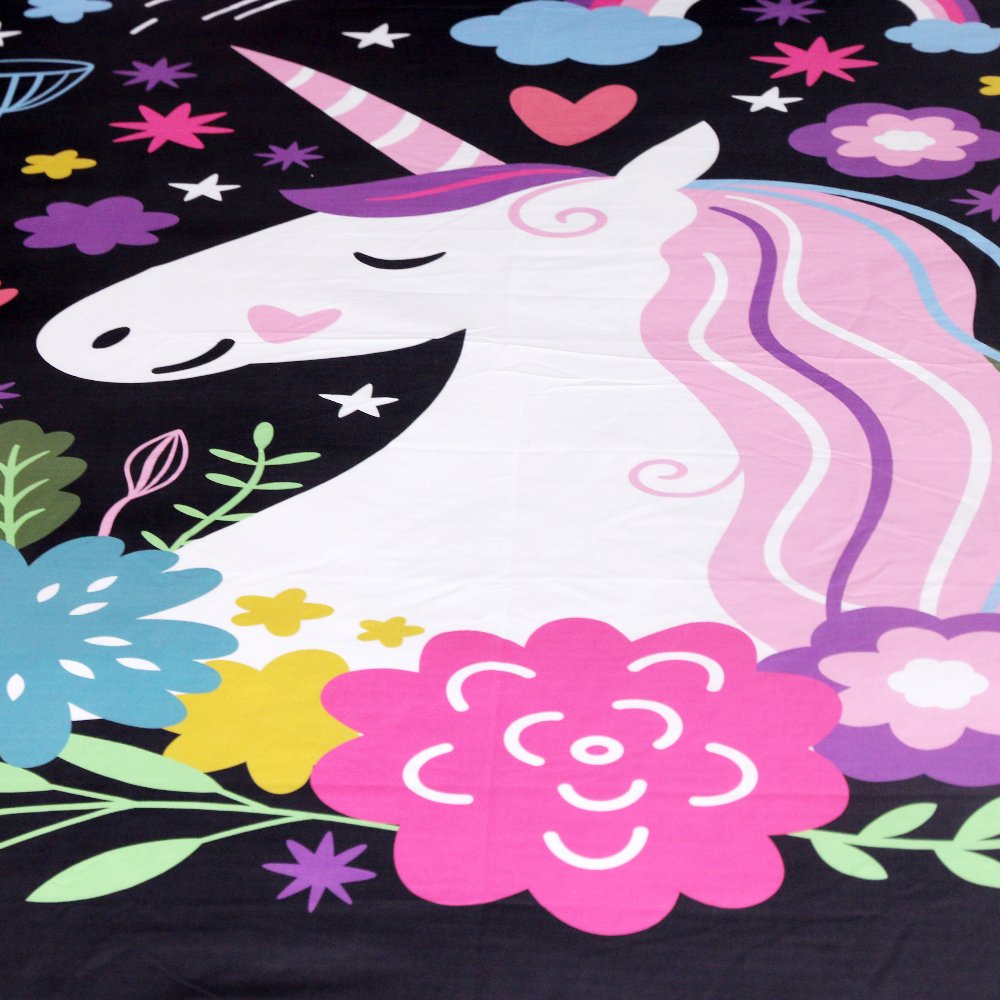 Sleepwish Unicorn Beach Towel - Soft Round Beach Blanket with Fairy & Floral Design for Girls, Black & Pink - Perfect for Pool, Beach, Picnics & Outdoor Adventures