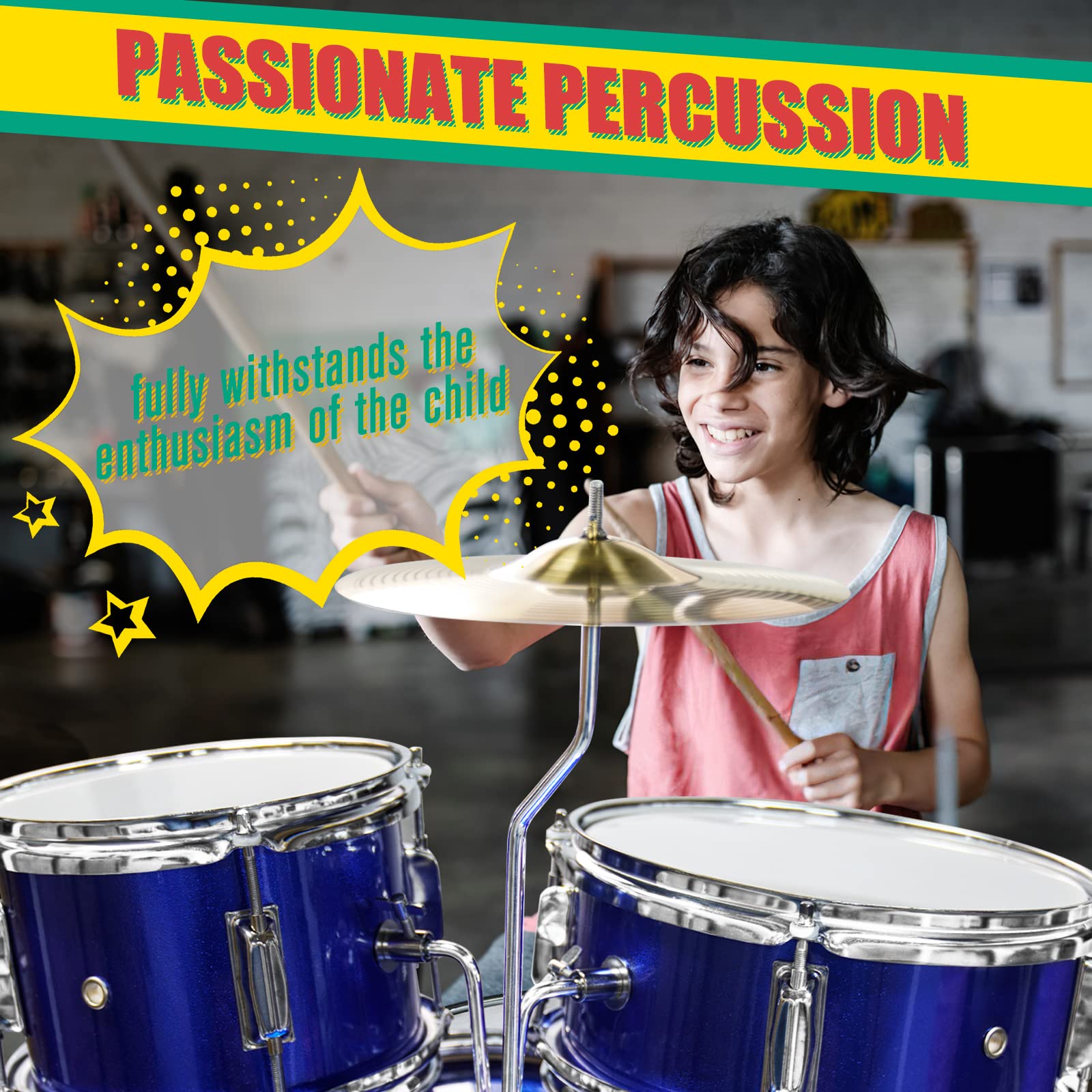 SLADE 3-Piece Kids Drum Set - Blue Children's Beginner Drum Kit with Stool & Sticks | Perfect for Birthday Gifts, Music Education & Home Playtime