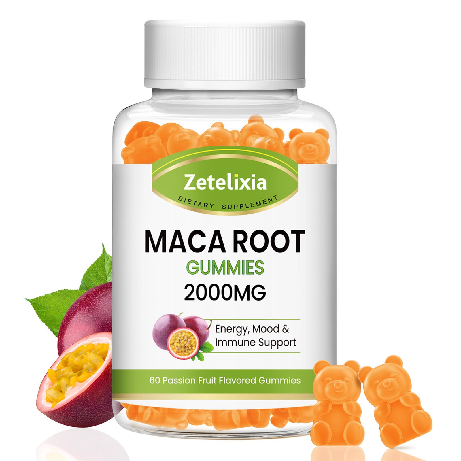 Premium 2000mg Maca Root Gummies for Men & Women - Super Absorption Vegan Supplement with Yellow, Red & Black Maca - Passion Fruit Flavor (120 Count) - Boost Energy, Libido & Hormone Balance for Workouts & Intimacy
