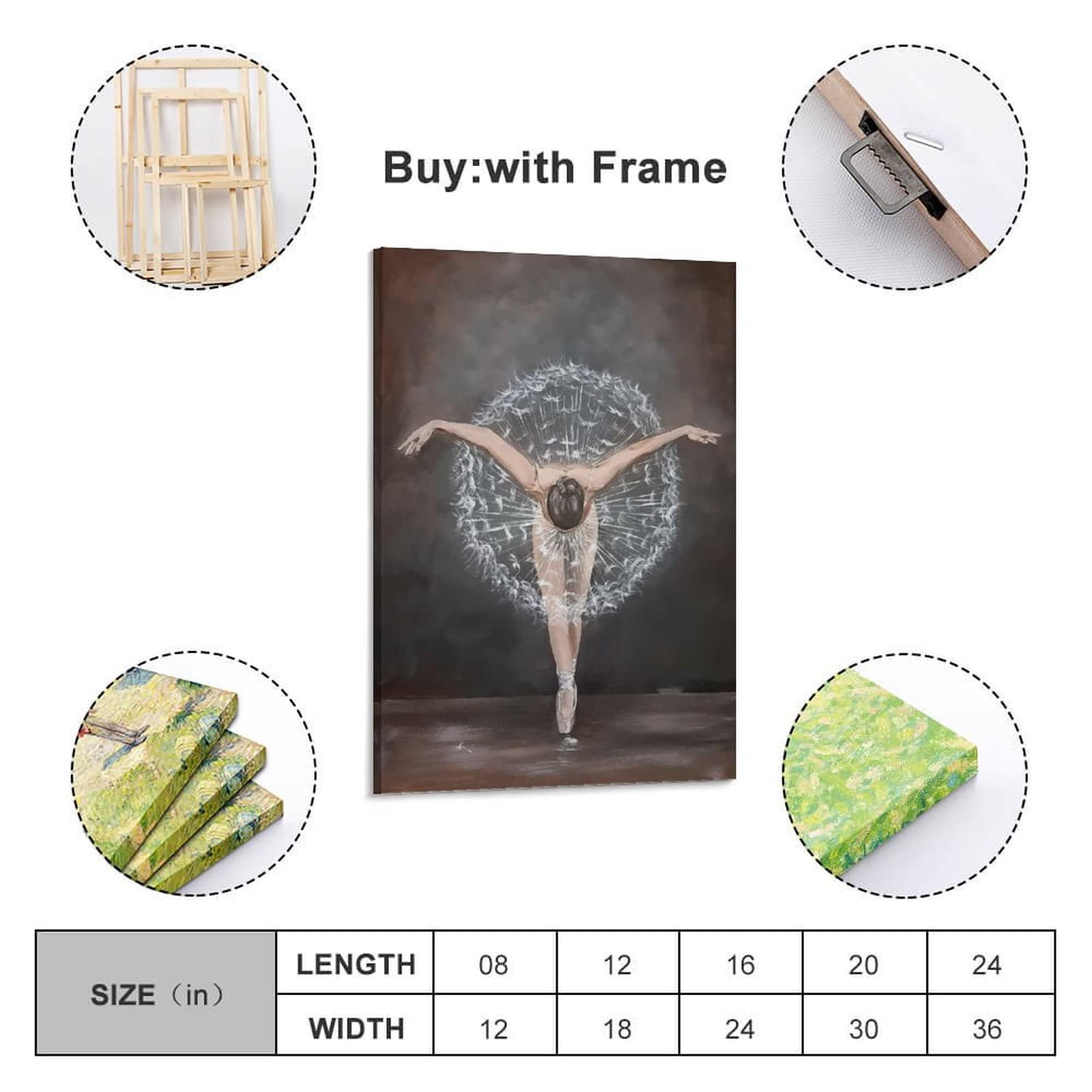 Dandelion Ballerina Aesthetic Wall Art - 20x30 Inch (50x75cm) Canvas Painting for Living Room & Bedroom Decor - Perfect for Home, Office, and Gift Giving
