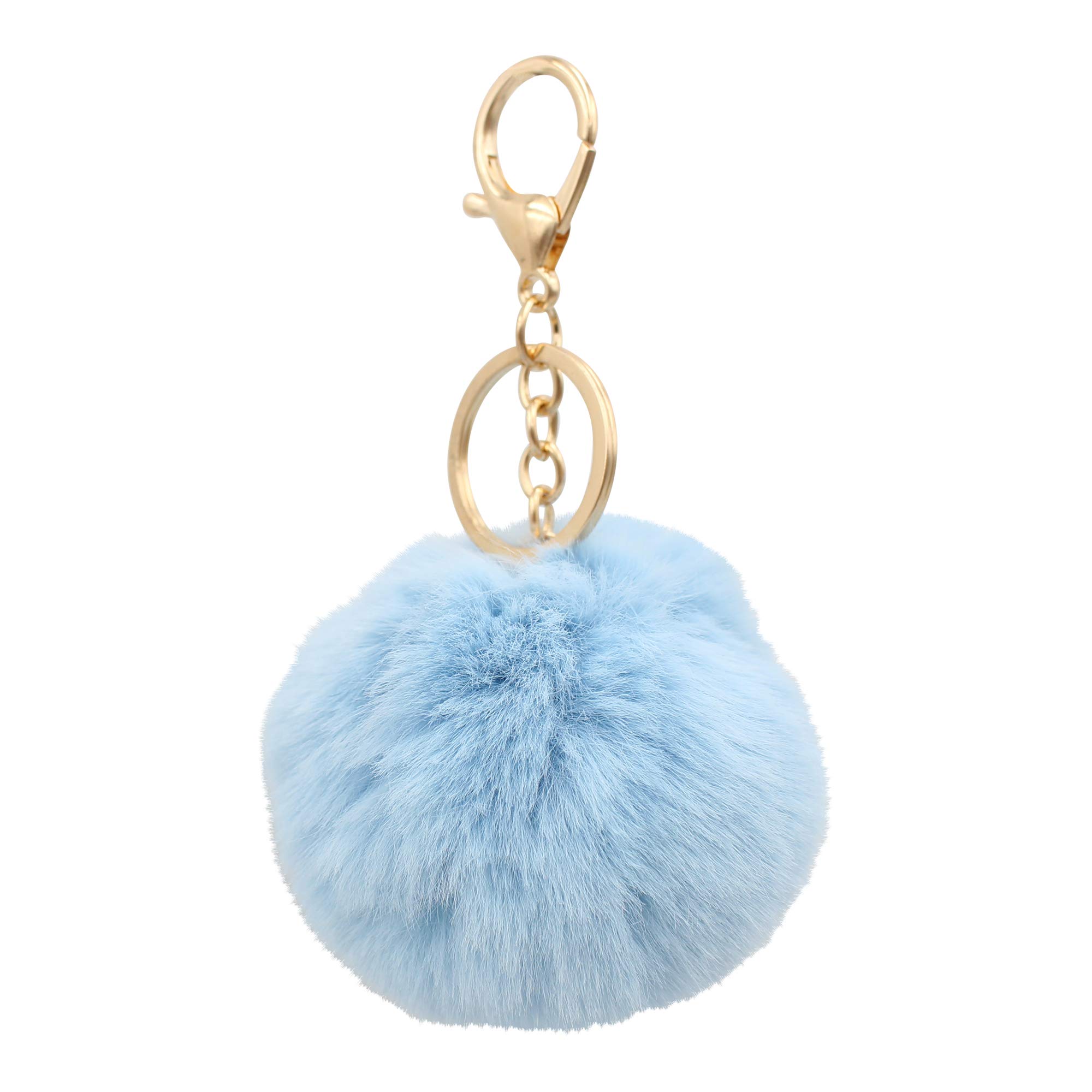 Faux Fur Pom Pom Keychain for Women & Girls - Cute Soft Fluffy Keyring for Backpacks, Purses, Luggage - Perfect Gift for Friends, Birthday, Christmas (Pink, Blue, White) - Great for Travel, School, Everyday Use