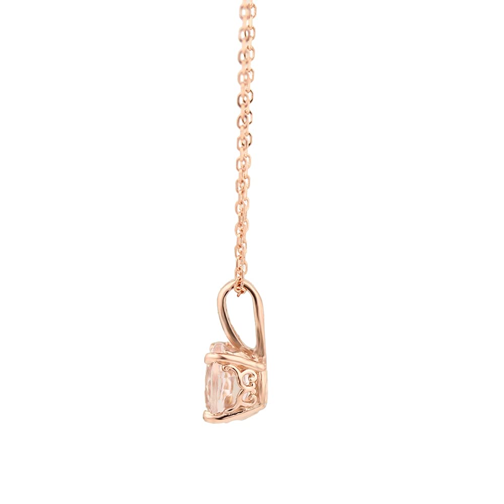 14K Rose Gold Morganite Pendant Necklace - 18 Inch Adjustable Chain, Dainty Elegant Jewelry for Women, Perfect for Valentine's Day, Anniversary & Special Occasion Gifts