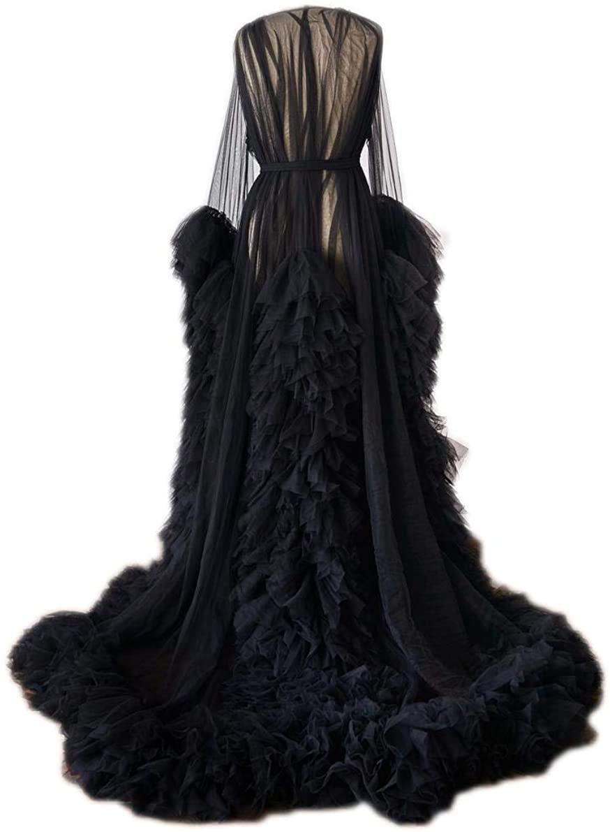 Sexy Sheer Tulle Robe for Women - Long Lingerie Nightgown, Bridal Wedding Sleepwear, Maternity Photoshoot Bathrobe - Perfect for Boudoir, Honeymoon & Special Occasions