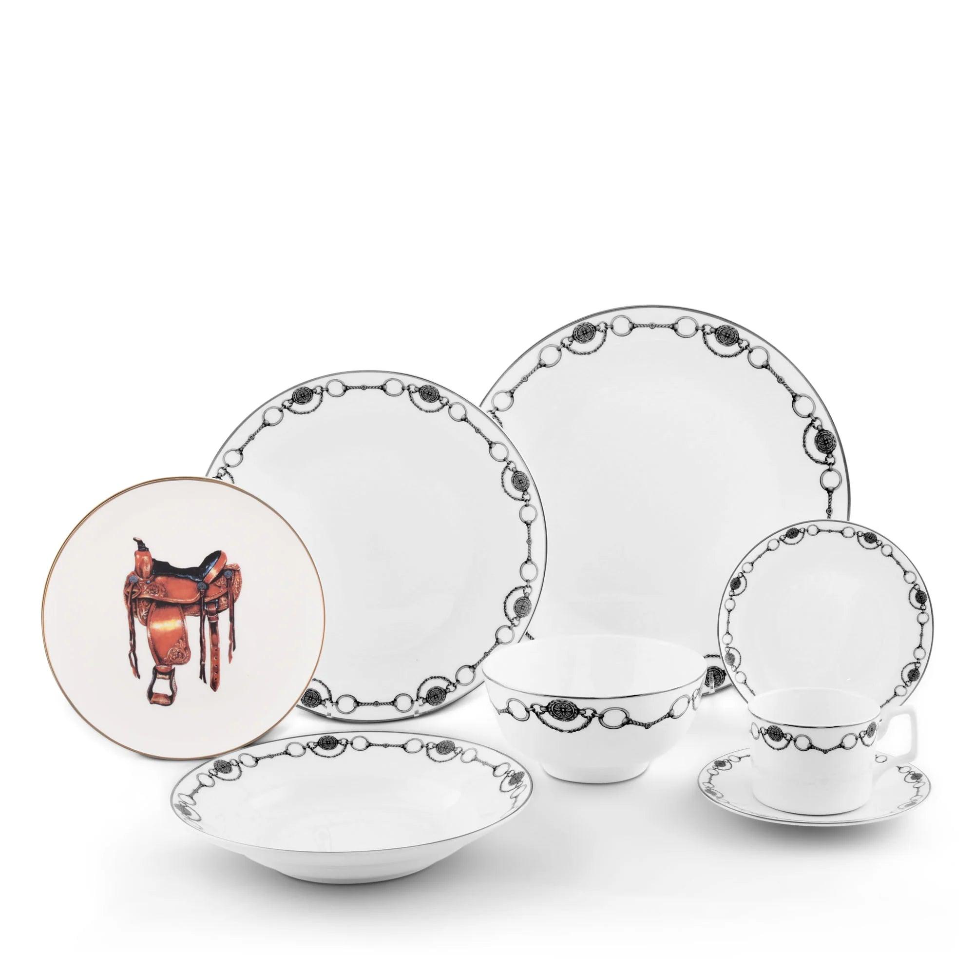 Premium Western Saddle Bone China Dinner Plates - Elegant Cowboy Themed Tableware for Western Decor, Ranch Weddings & Cowboy Party Dining