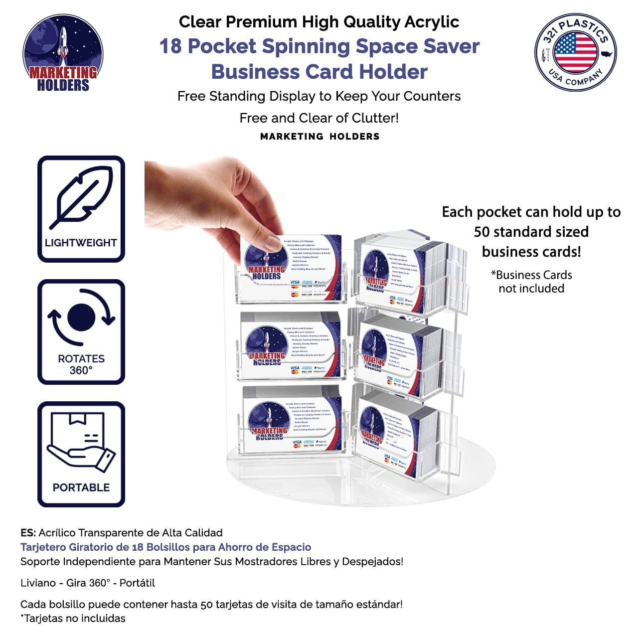 2 Pack Spinning Business Card Holder - 18 Pockets for 3.5