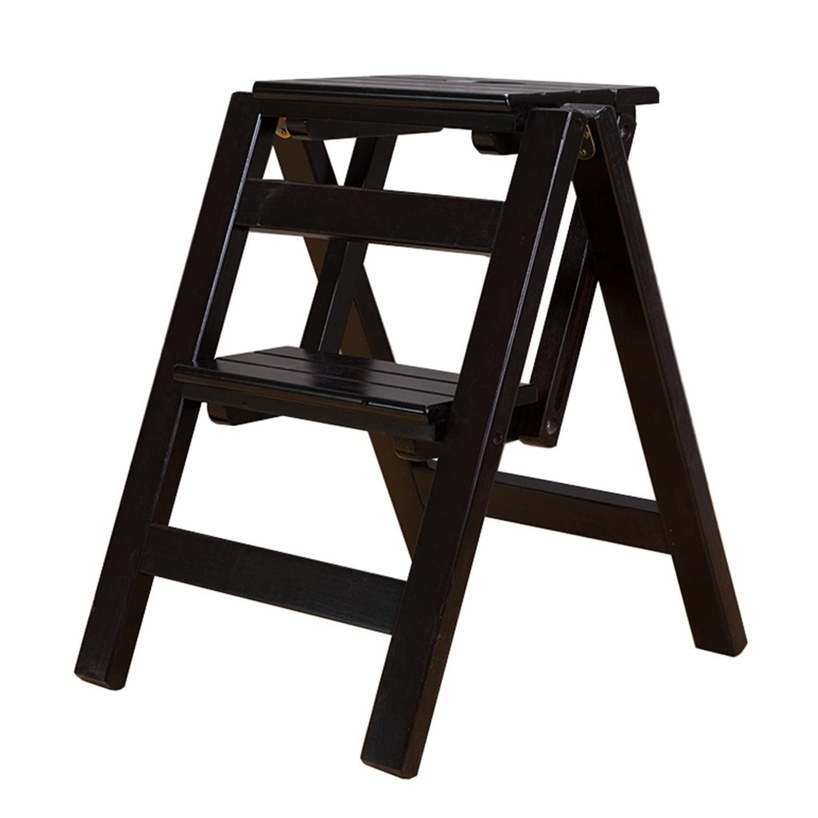 2 Step Ladder Stool Chair - Portable Folding Wooden Step Stool for Home, Office & Warehouse - Multi-Functional as Bookshelf, Plant Stand - Perfect for Kitchen, Bathroom, Closet & Gardening Use