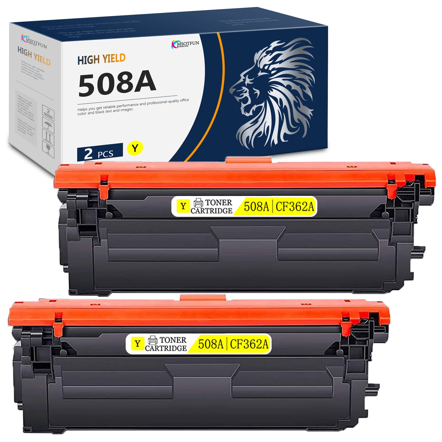 MSOTFUN 508A CF362A Compatible Toner Cartridge Replacement for HP 508A - Works with M552dn/M553/M577 Series Printers (Yellow, 2-Pack) - Ideal for Office Printing & High-Volume Document Production