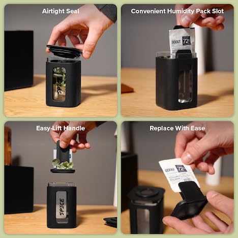 Premium STO Storage Box with Lock & Magnetic Tray - 2 Airtight Glass Jars with Digital Hygrometers - Large Organizer Box with Accessory Compartment - Solid New Zealand Pine Wood Lid & White Base - Perfect for Storing Herbs, Spices, Tea, Coffee & Valuables at Home or Office